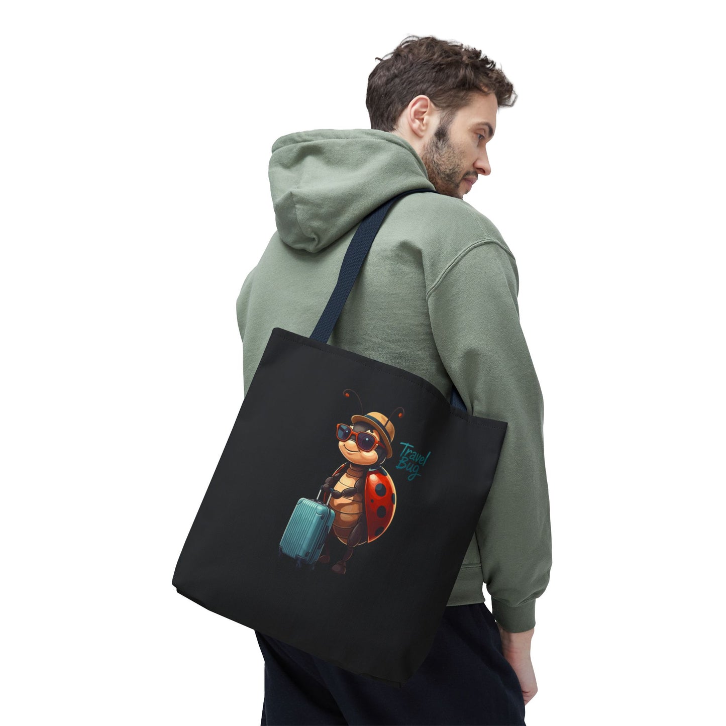 Travel Bug Tote Bag | Cute Ladybug with Suitcase Art Tote – Whimsical Travel Accessory, Aesthetic Canvas Bag | Gift for Travelers