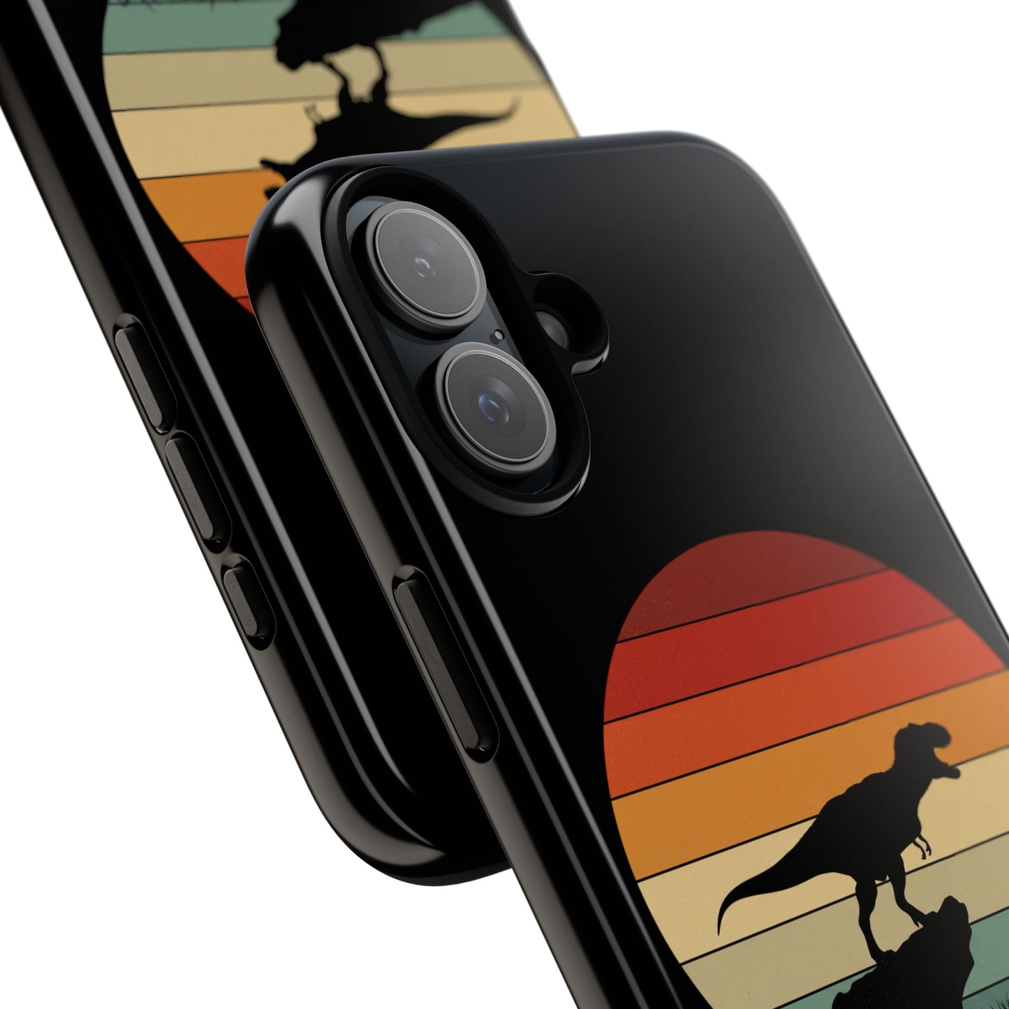 Retro Sunset Dinosaur iPhone Case | T‑Rex Silhouette Vintage Phone Cover for iPhone 14/15/16 Pro | Aesthetic Dinosaur Gift
