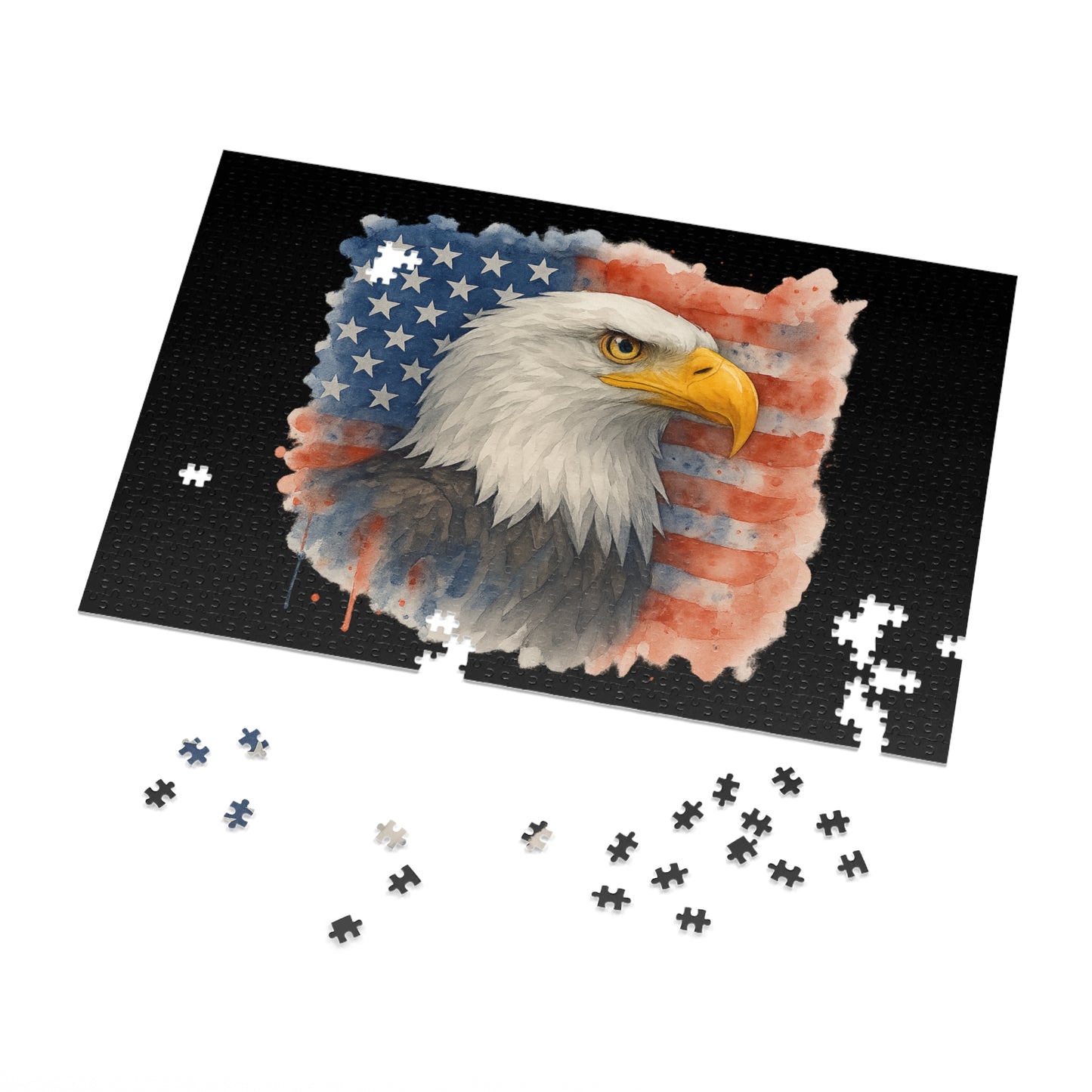 Eagle American Flag Jigsaw Puzzle with Tin Memorial Day Puzzle 4th of July Game Veteran's Day Jigsaw
