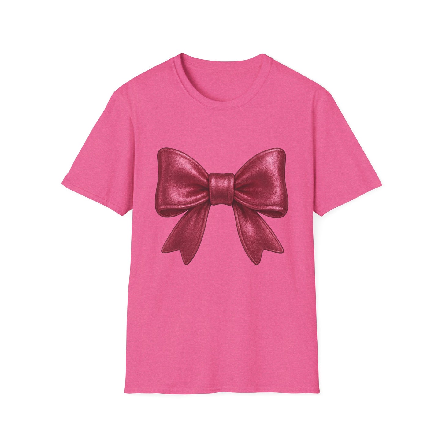 Metallic Burgundy Bow T-Shirt π | Elegant Cute Graphic Tee | Unisex Softstyle Shirt | Gift for Her, Aesthetic Outfit, Celebration Wear