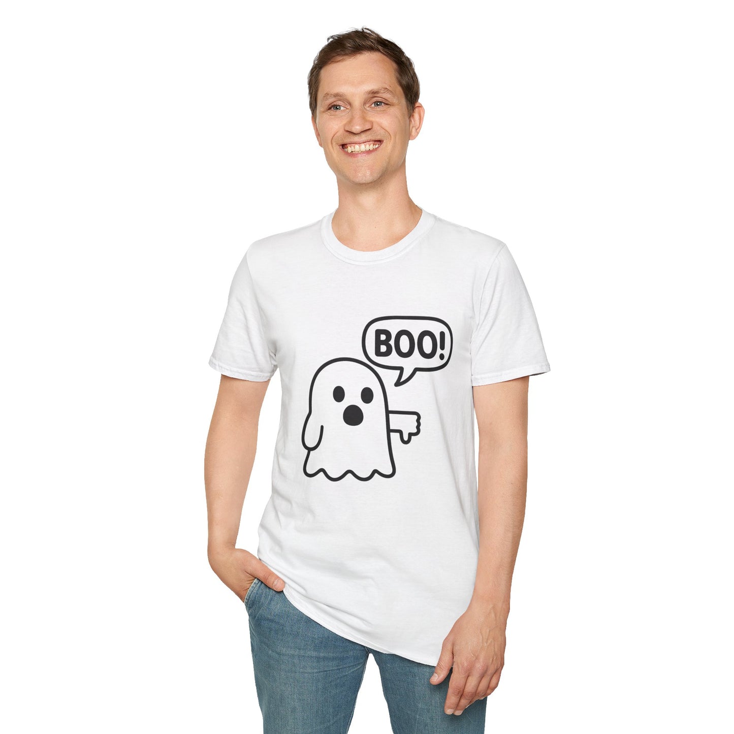 Cute Ghost Thumbs-Down 'Boo' Tee | Funny Halloween Play on Words Shirt | Spooky Season Ghost Tee | Fall Coquette Aesthetic Tee