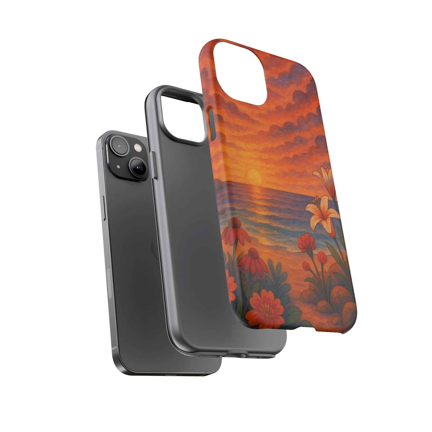 iPhone Case - Floral Ocean Sunset Watercolor Tough Case Nautical Phone Case Beach iPhone Case Ocean Sunset Theme