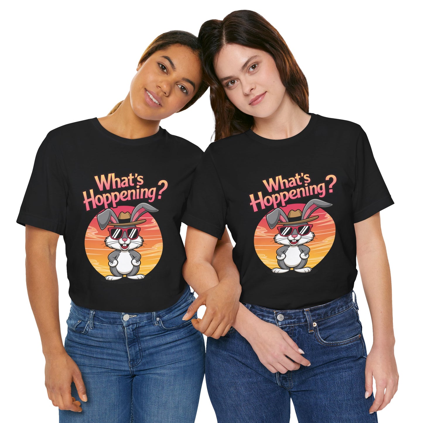 What’s Hoppening Funny Bunny Shirt – Cute Rabbit Pun T-Shirt – Sunset Graphic Tee for Animal Lovers, Easter, and Pun Enthusiasts