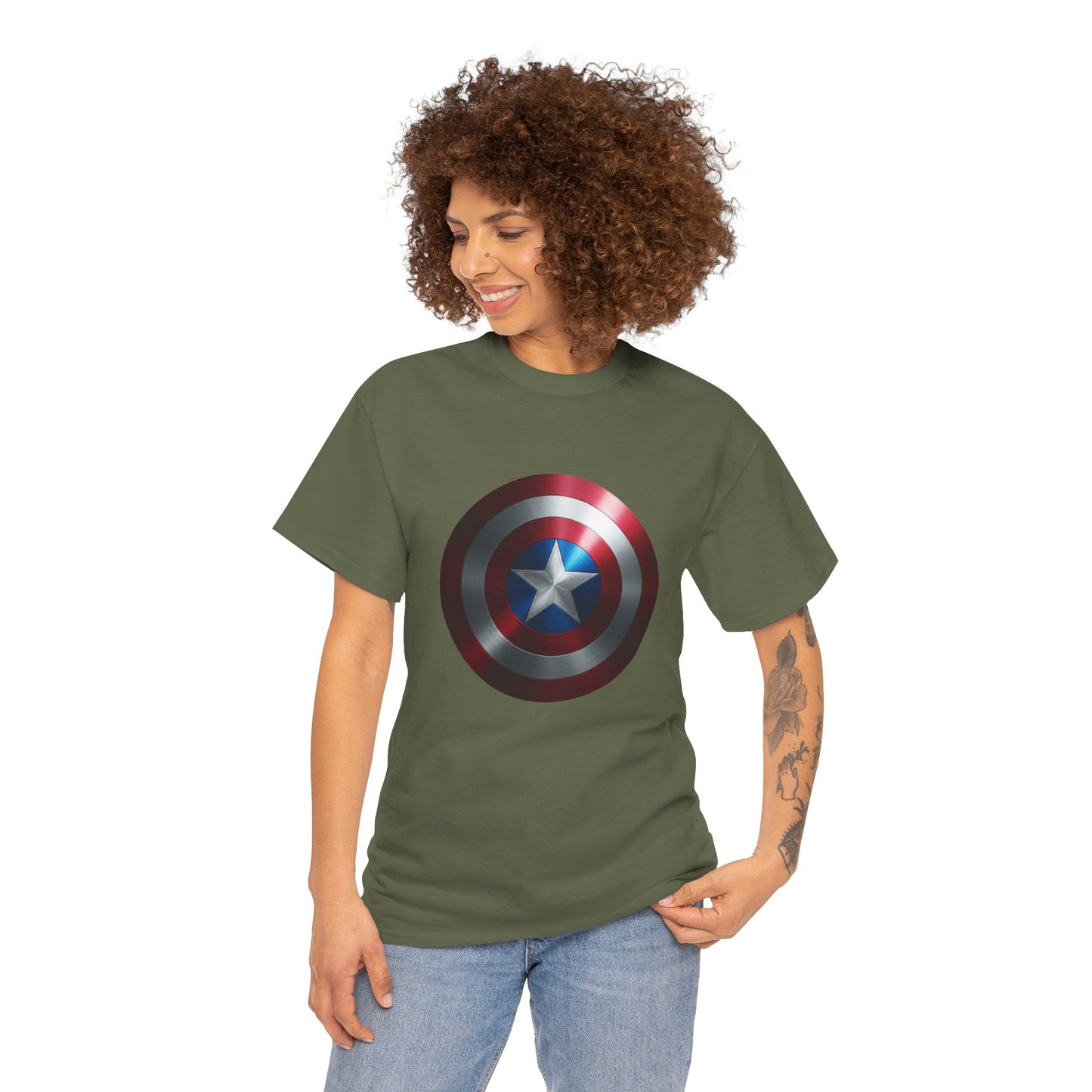 Patriotic Hero Shield Shirt – Star Emblem Graphic Tee – Super Soldier Gift – Comic Inspired Unisex Shirt – Cosplay Convention Top