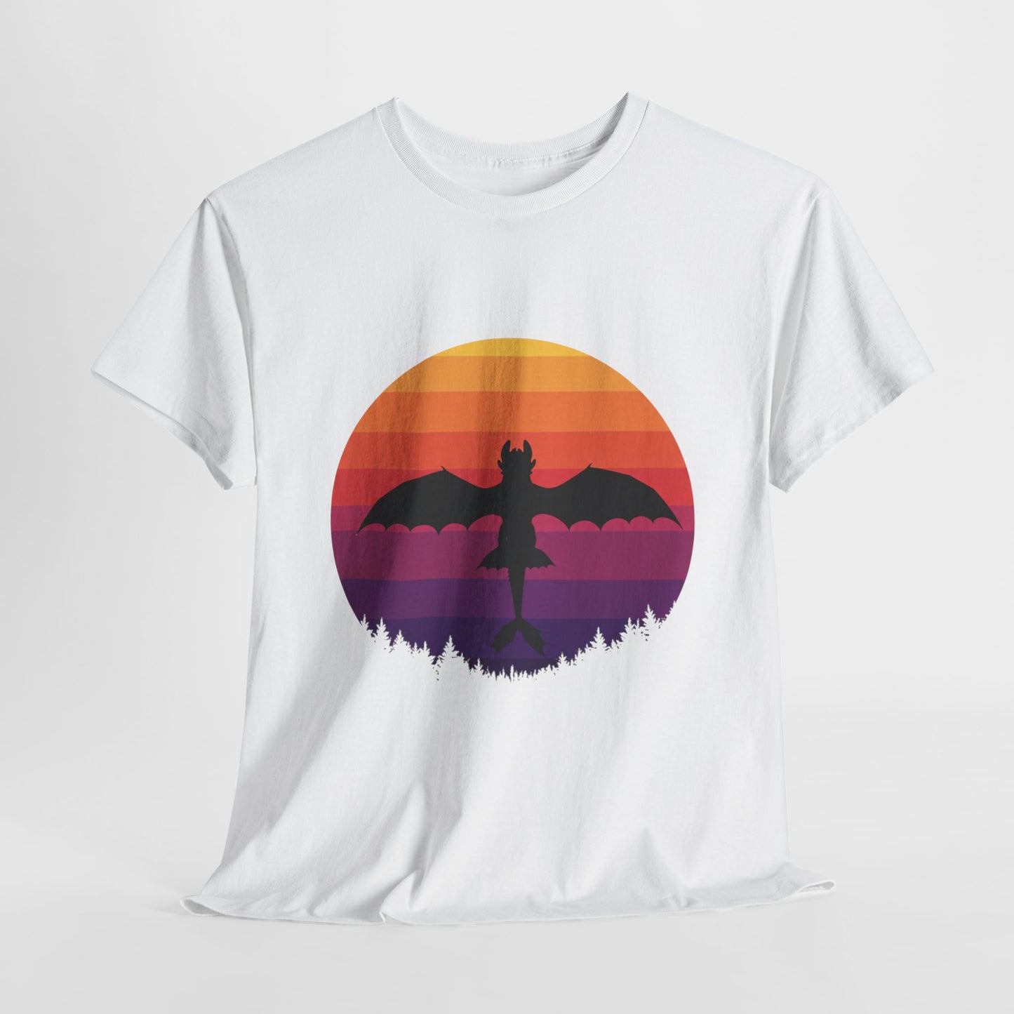 Night Dragon Sunset T-Shirt | Retro Dragon Silhouette Tee | Fantasy Dragon Shirt | Unisex Graphic Tee | Gift for Dragon Lovers