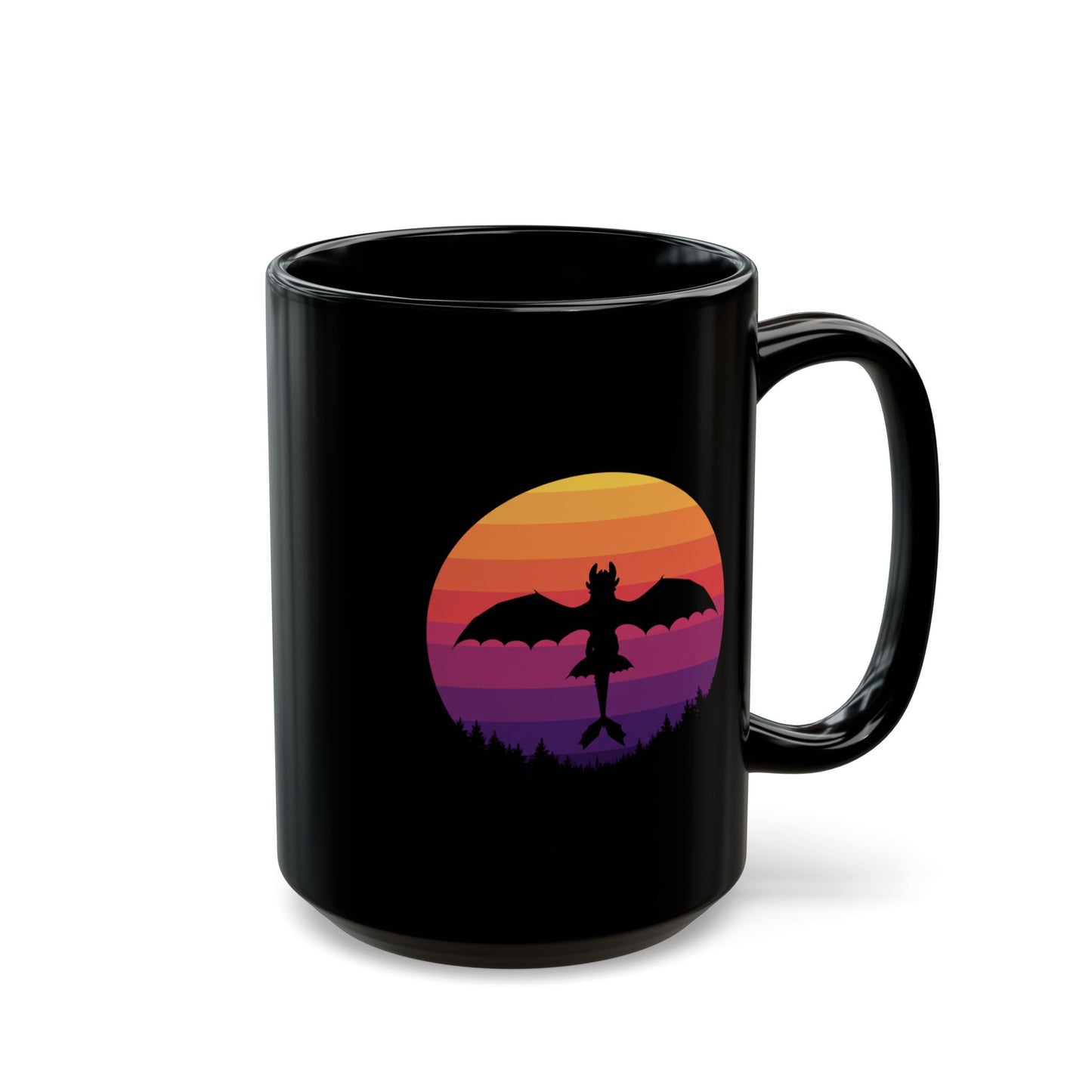 Dragon Mug, Fantasy Coffee Mug, Black Gothic Mug, Retro Sunset Dragon Gift, Gamer Mug, DnD Mug, Gift for Dragon Lover, Coffee Cup