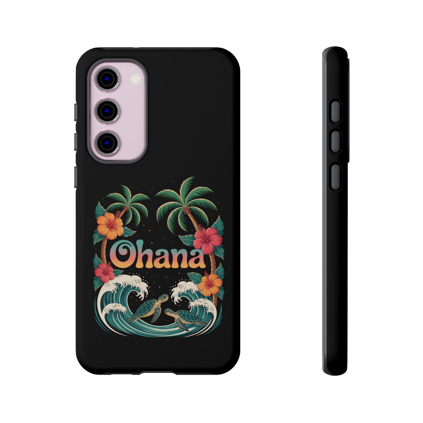 Tropical Ohana Samsung Case - Summer Beach Phone Cover - Hawaiian Palm & Hibiscus Design - Rugged & Glossy Protector for Galaxy