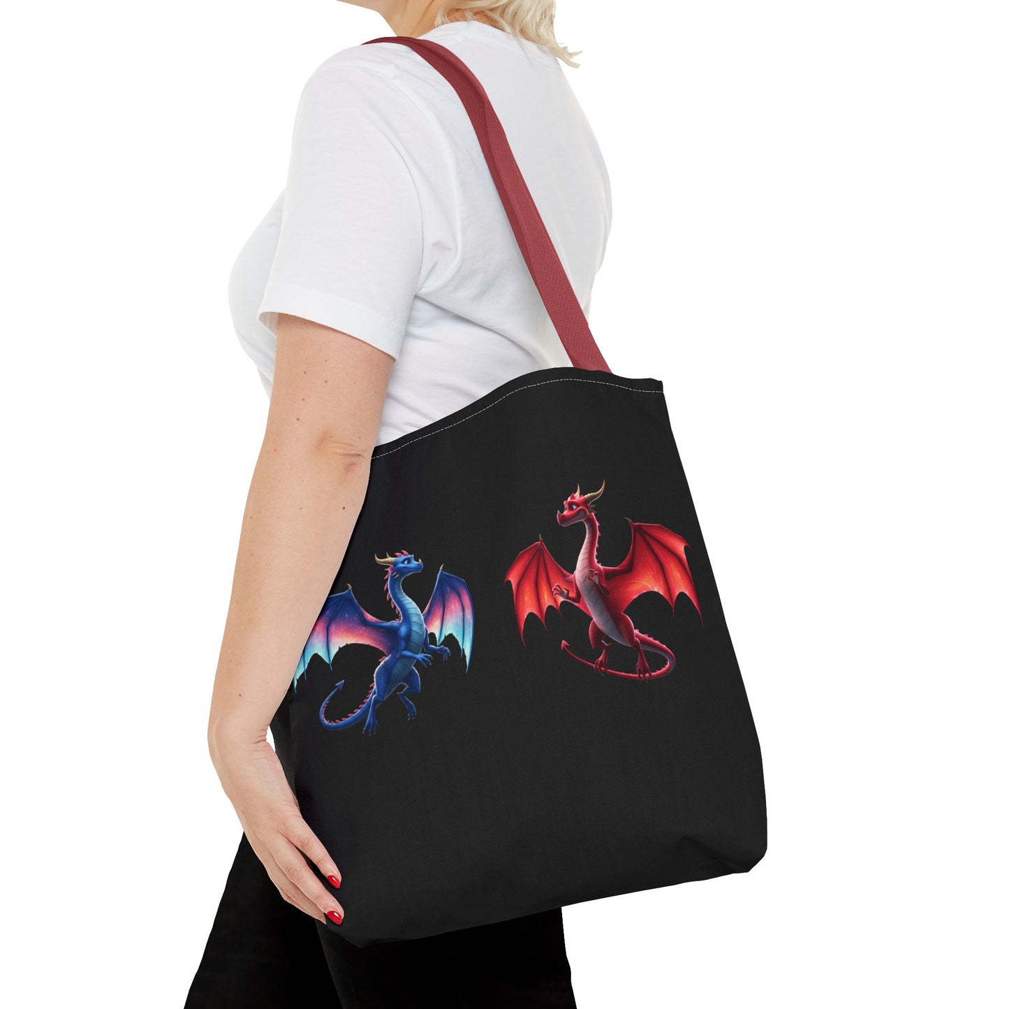 Double-Sided Fantasy Dragon Tote Bag - Cute Green & Blue-Red Dragons, Eco Canvas Book Lover Gift, Reusable Shopping Tote