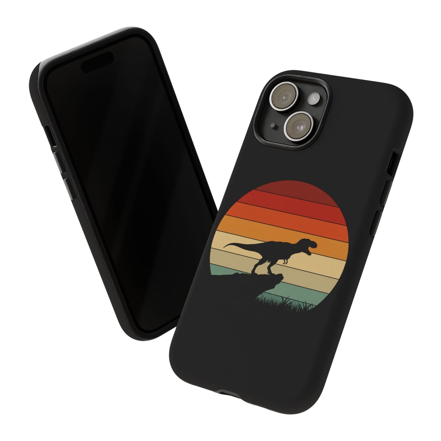 Retro Sunset Dinosaur iPhone Case | T‑Rex Silhouette Vintage Phone Cover for iPhone 14/15/16 Pro | Aesthetic Dinosaur Gift