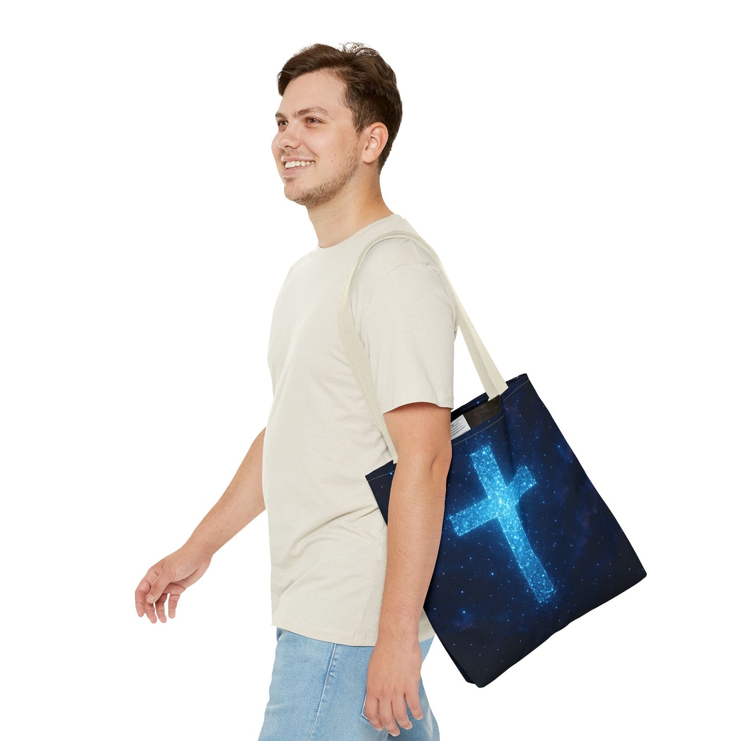 Sparkling Cross Tote Bag - Inspirational Blue Cosmic Bag Christian Tote Spiritual Bag Inspirational Tote Bag