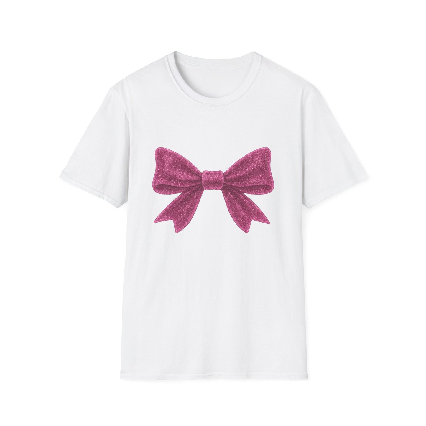 Feminine Pink Bow Graphic Tee | Coquette Bow T-Shirt | Sparkly Ribbon Shirt for Soft Girl Aesthetic | Gift for Her