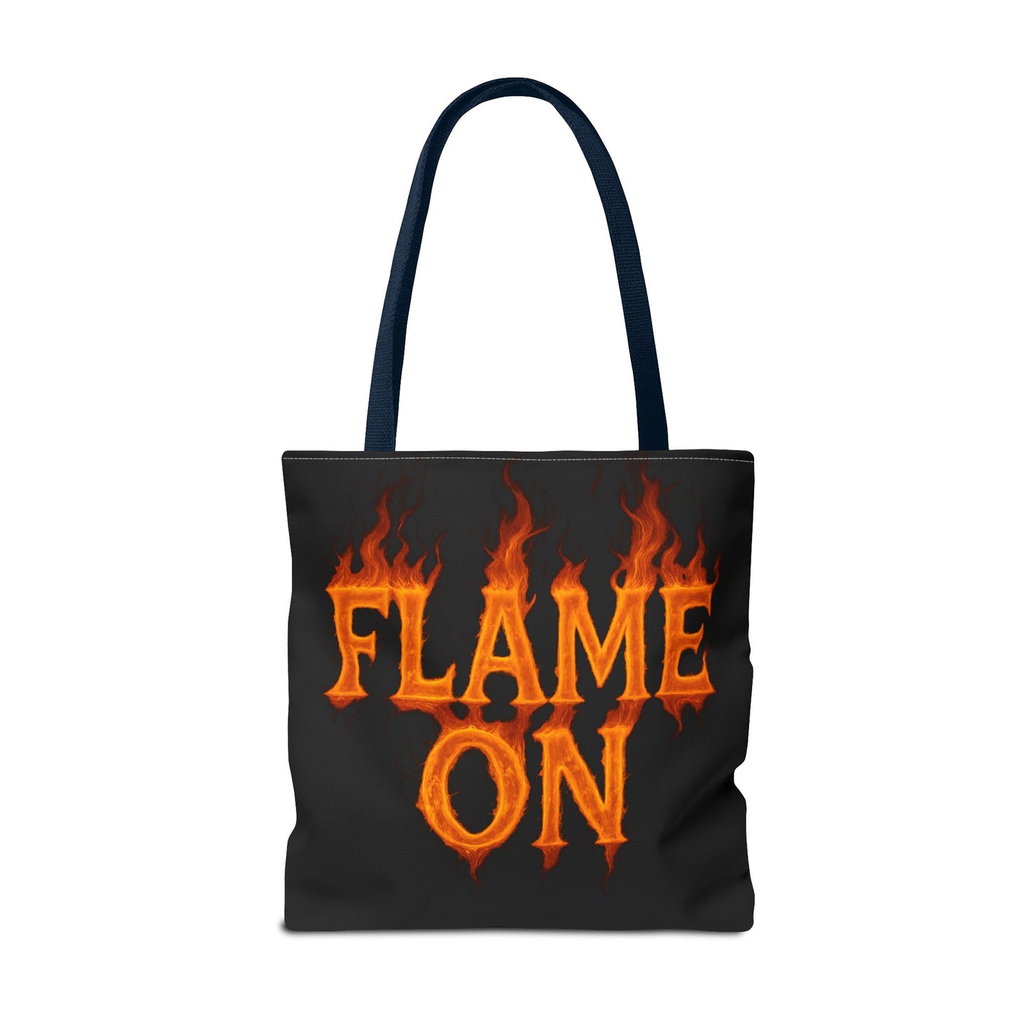 Flame On Tote Bag - Fire Typography Black Bag for Book Lovers, Gym, or Groceries | Bold Comic-Inspired Catchphrase Tote