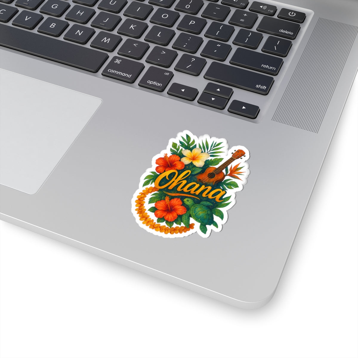 Ohana Hawaiian Sticker - Tropical Flower, Ukulele & Sea Turtle Vinyl Decal - Waterproof Laptop, Water Bottle, Family Gift Idea