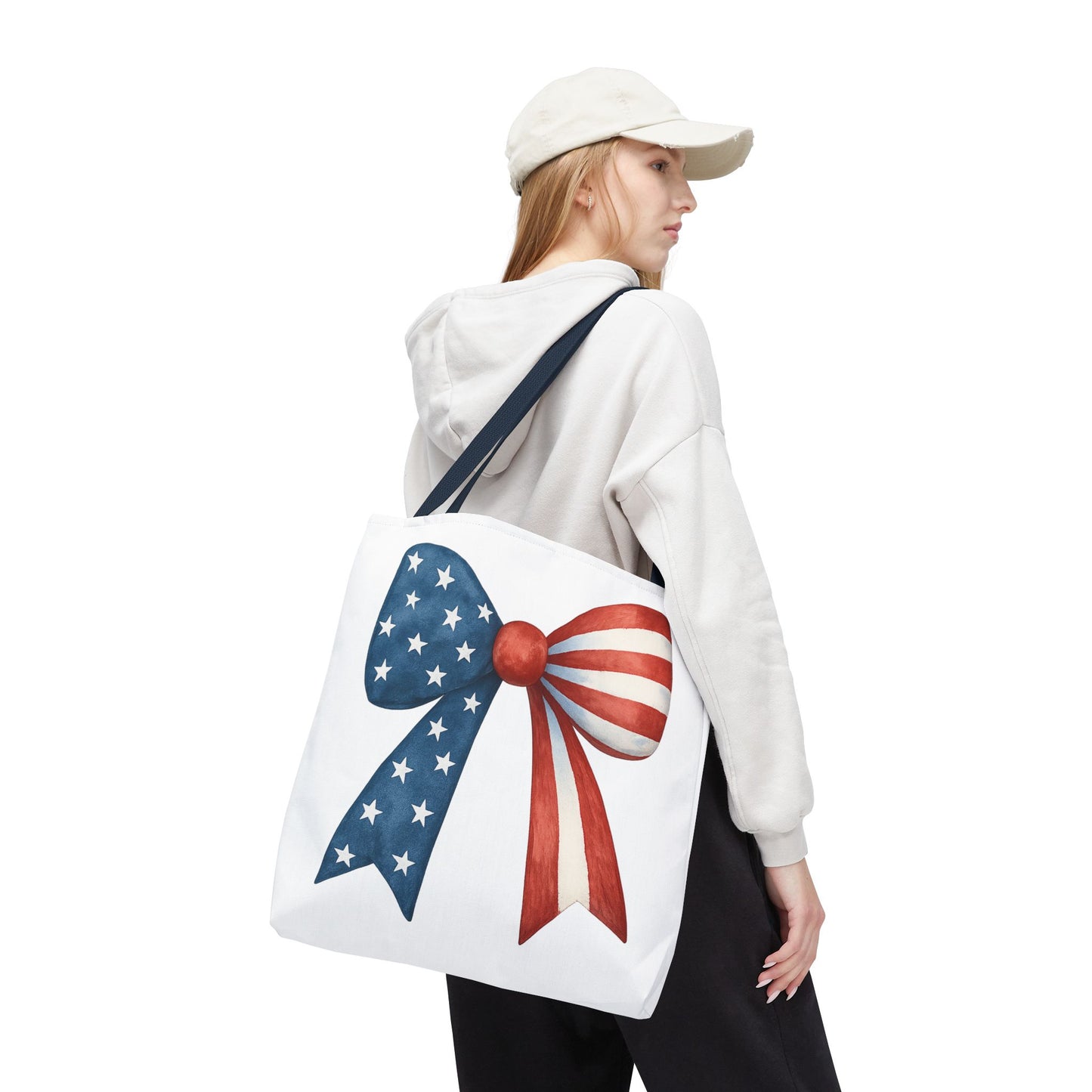 Patriotic Bow Tote Bag | 4th of July Reusable Bag | American Flag Tote | USA Stars Stripes Bag | Independence Day Gift | USA Market Bag