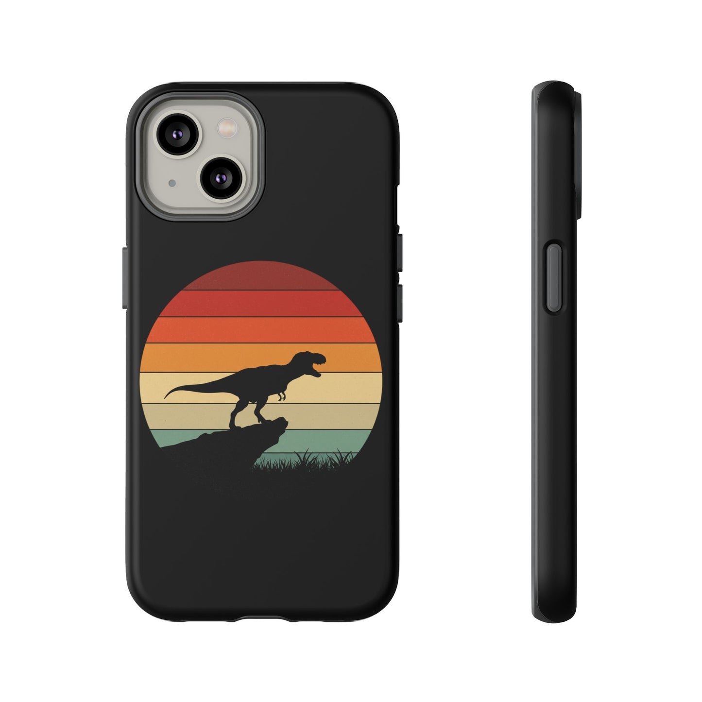Retro Sunset Dinosaur iPhone Case | T‑Rex Silhouette Vintage Phone Cover for iPhone 14/15/16 Pro | Aesthetic Dinosaur Gift