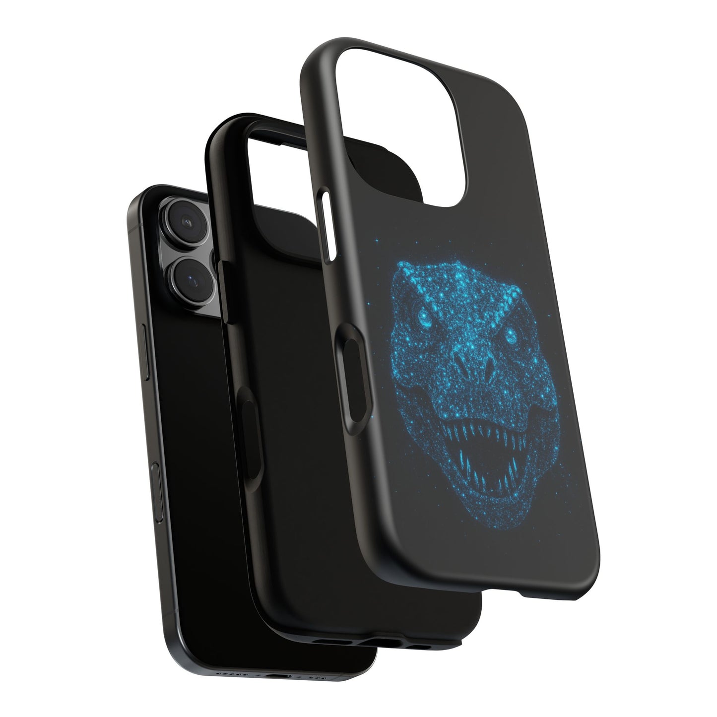 Bioluminescent Particle T-Rex iPhone Case - Galaxy-Style Cosmic Dino on Tough Dual-Layer Cover, Gift for Dino & Space Fans