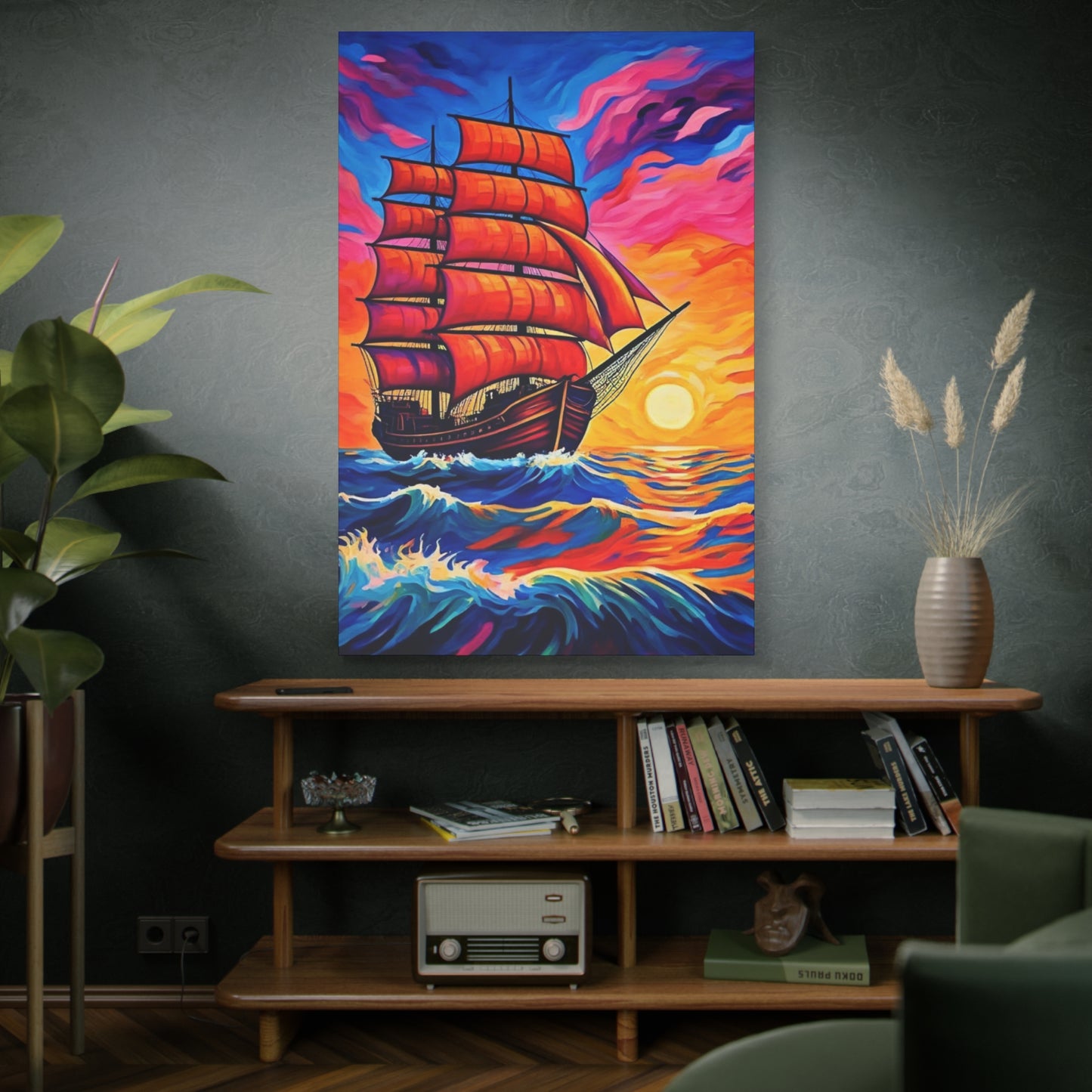 Canvas Art - Ship Sailing at Sunset