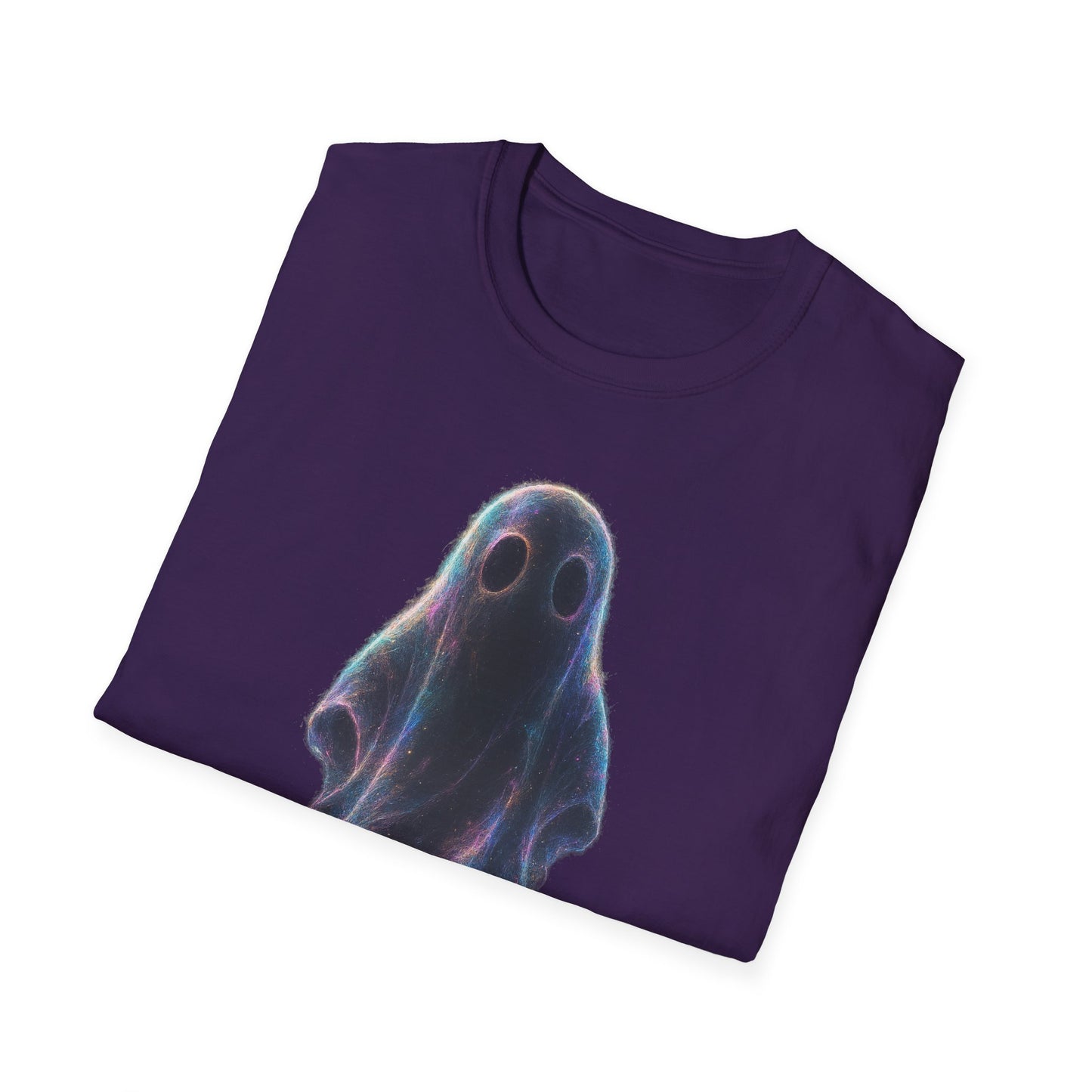 Ethereal Neon Ghost Tee - Iridescent Ghost Graphic T-Shirt, Spooky Aesthetic Halloween Shirt, Vibrant Vaporwave Ghost Tee for Fall