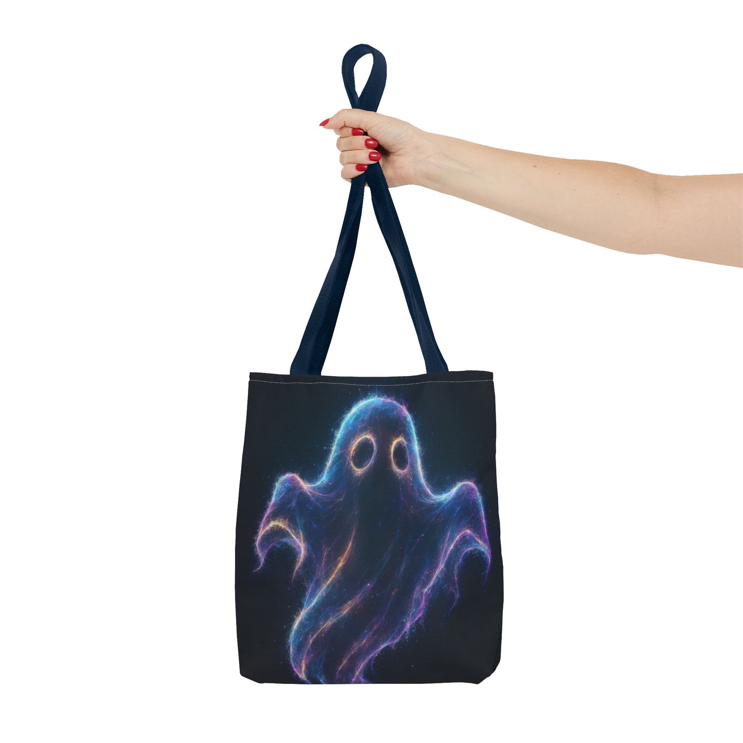 Neon Ghost Tote Bag, Spooky Halloween Canvas Tote, Glowing Cosmic Ghost Design Bag, Reusable Trick Or Treat Tote, Gothic Gift Accessory