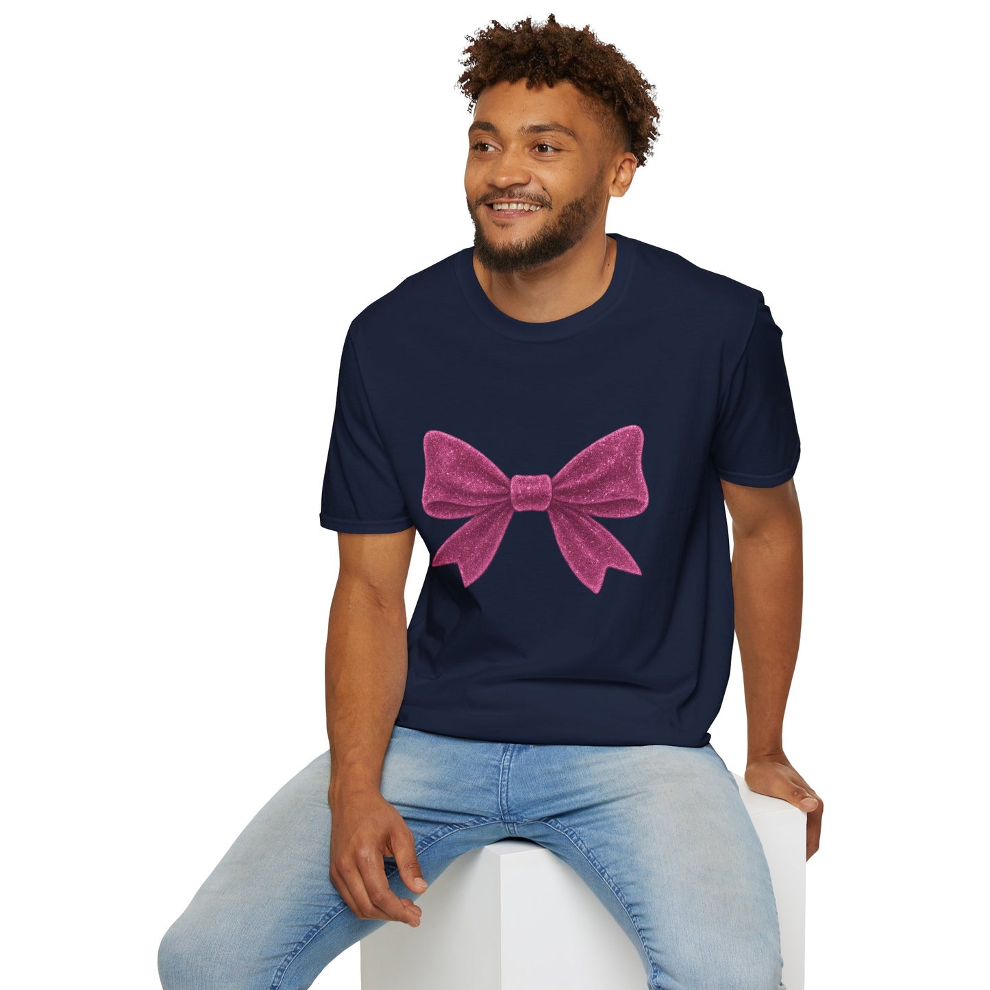 Feminine Pink Bow Graphic Tee | Coquette Bow T-Shirt | Sparkly Ribbon Shirt for Soft Girl Aesthetic | Gift for Her