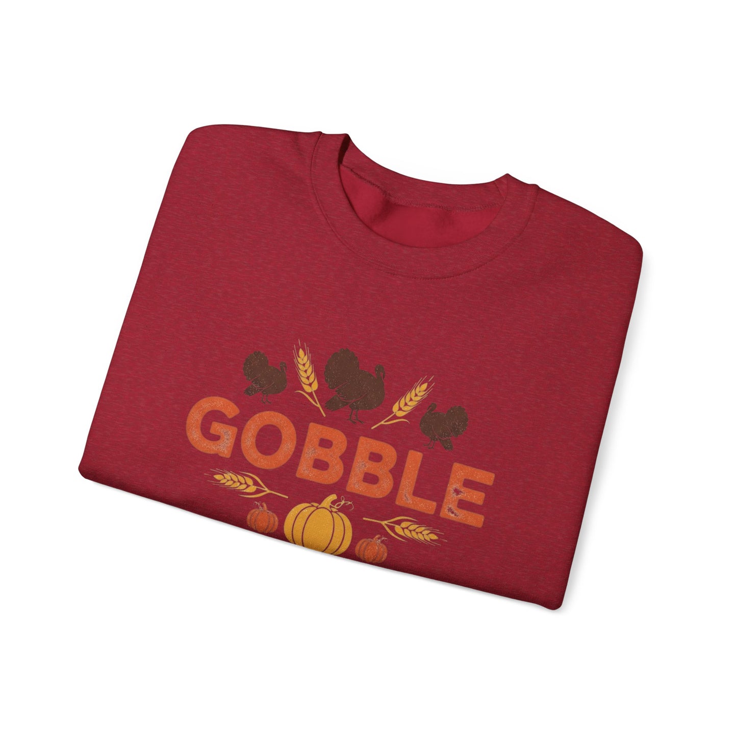 Gobble Turkey Sweatshirt, Thanksgiving Pumpkin Crewneck, Autumn Wheat & Turkey Graphic Pullover, Cozy Fall Family Turkey Day Shirt