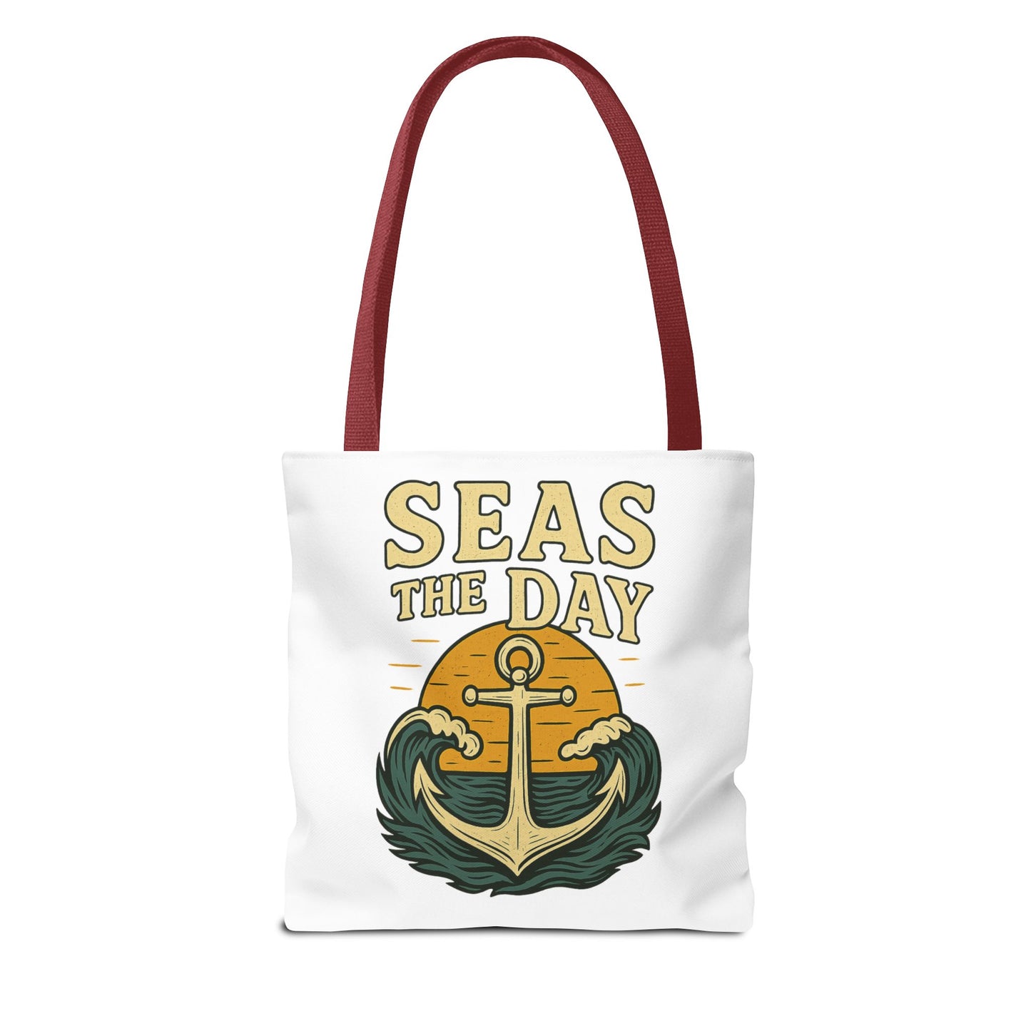 "Seas the Day" Nautical Tote Bag – Funny Beach Quote Canvas Bag with Anchor | Coastal Gift Idea for Summer, Travel, or Daily Use
