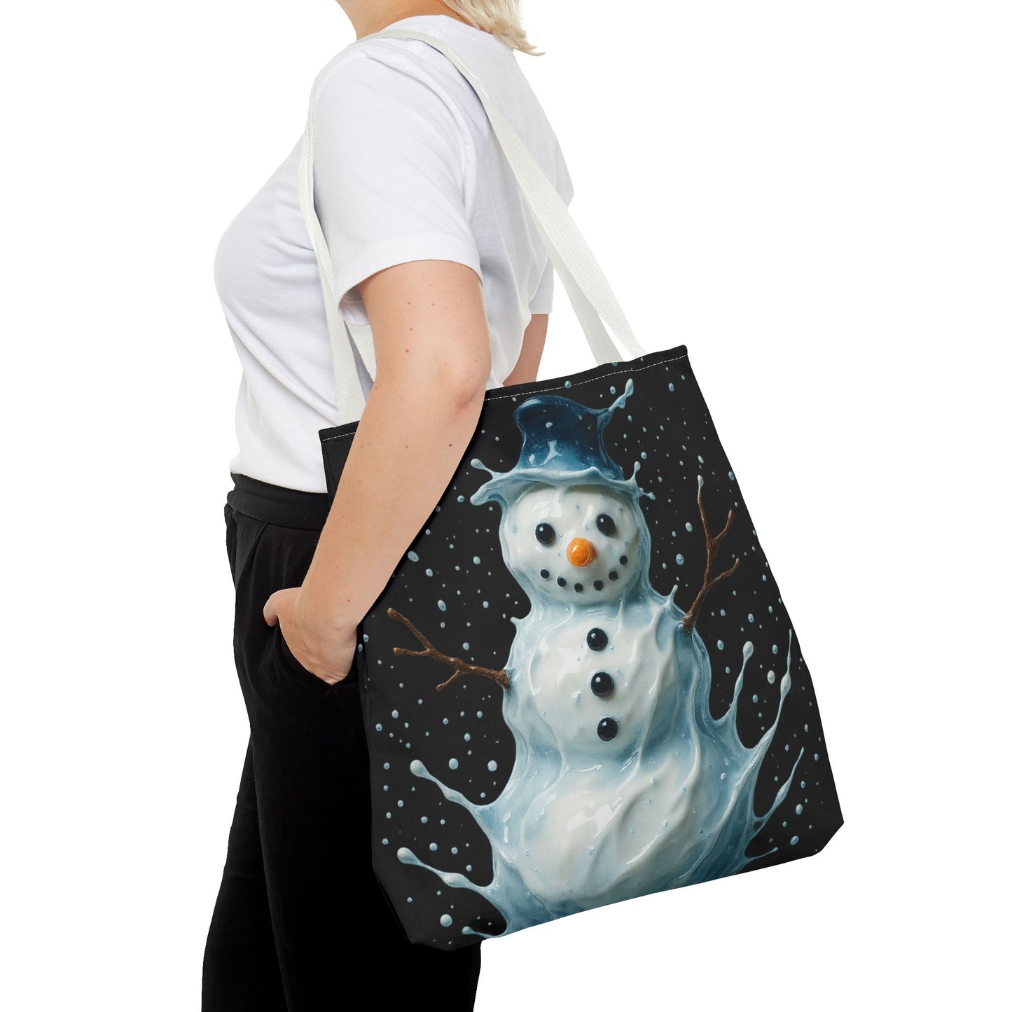 Winter Snowman Tote Bag, Festive Christmas Gift Bag, Holiday Shopping Tote, Snowy Season Accessory, Reusable Winter Art Bag For Everyday Use