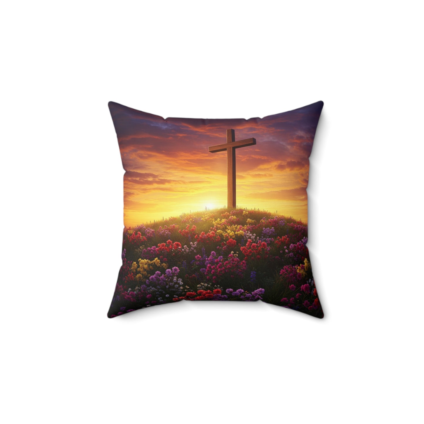 Decorative Pillow with DaVinci Style Cross on Hill Christian Pillow Spiritual Decor Faith Inspired Throw Pillow