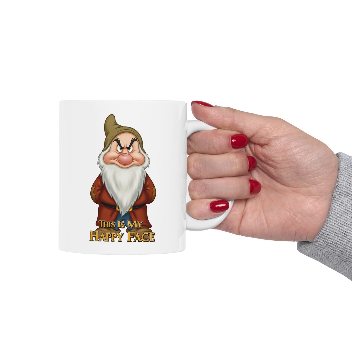 Funny Grumpy Gnome Mug – “This Is My Happy Face” Coffee Cup, Dishwasher Safe Ceramic, Hilarious Gift for Coffee Lovers & Office Humor
