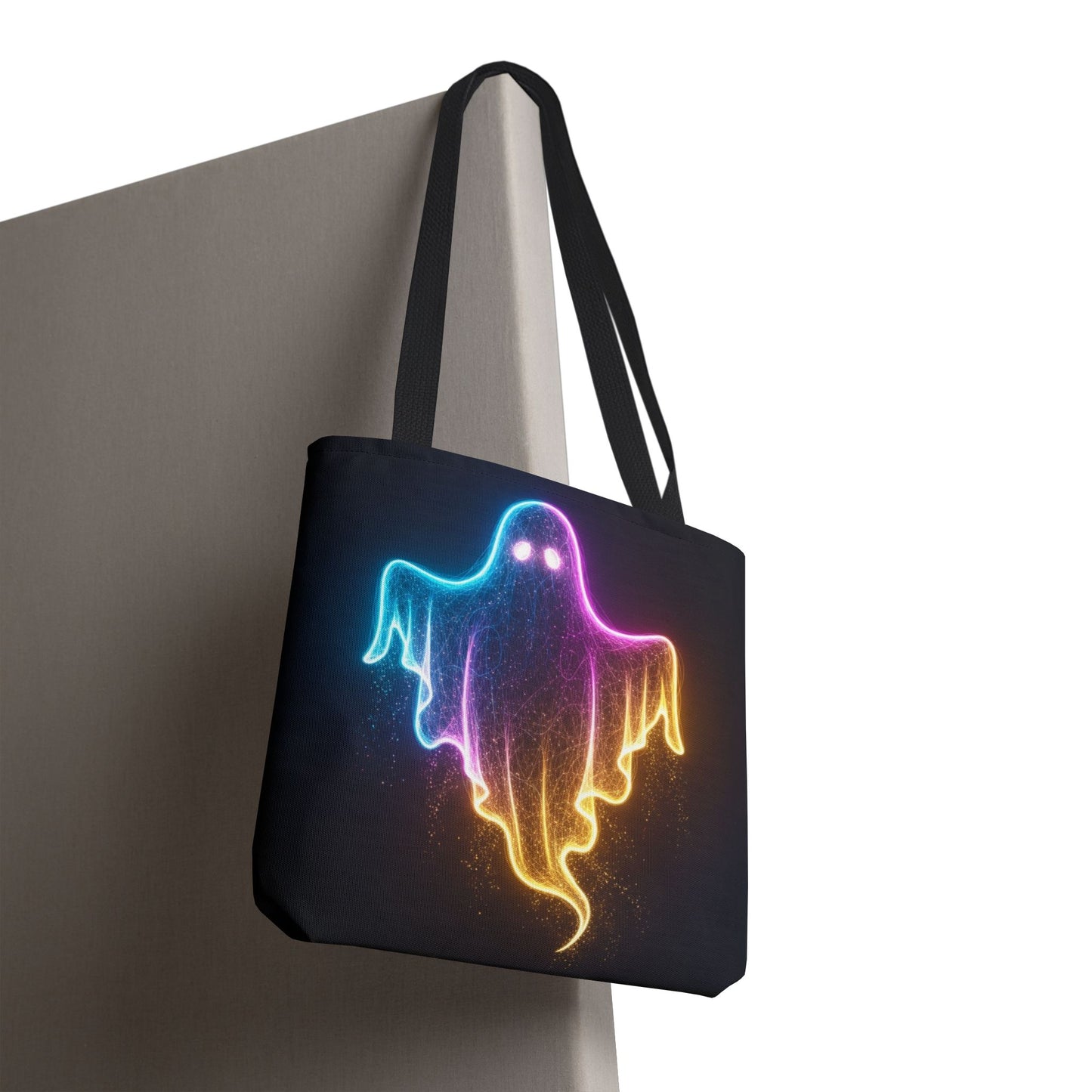 Neon Ghost Tote Bag - Bright Colorful Ghost Print Shoulder Tote, Spooky Cute Reusable Canvas Bag, Halloween Aesthetic Everyday Carry