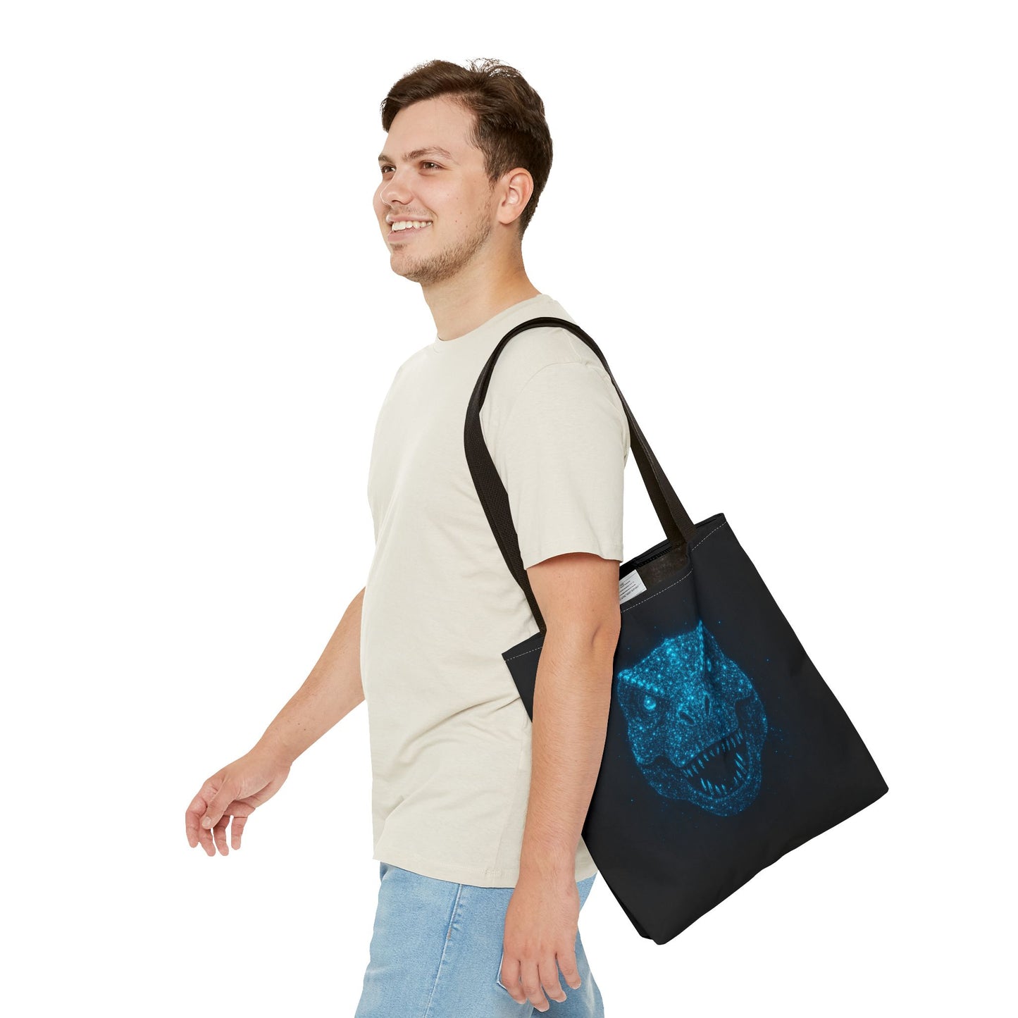 Bioluminescent Dino Tote Bag | Retro T-Rex Galaxy Canvas Shopper - Eco AOP Tote, Ocean Glow Dinosaur Art, Gift for Paleontology Fans
