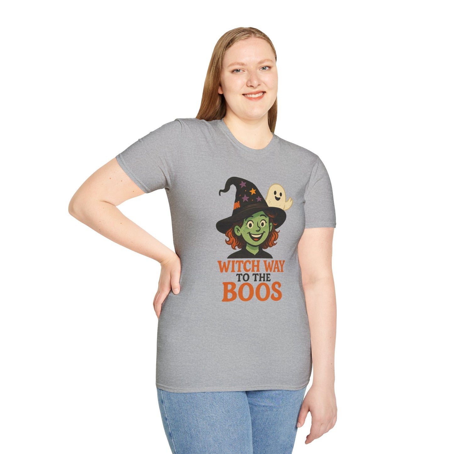 Witch Way to the Boos Halloween Shirt | Cute Witch and Ghost T-Shirt | Spooky Season Graphic Tee | Funny Halloween Costume Top