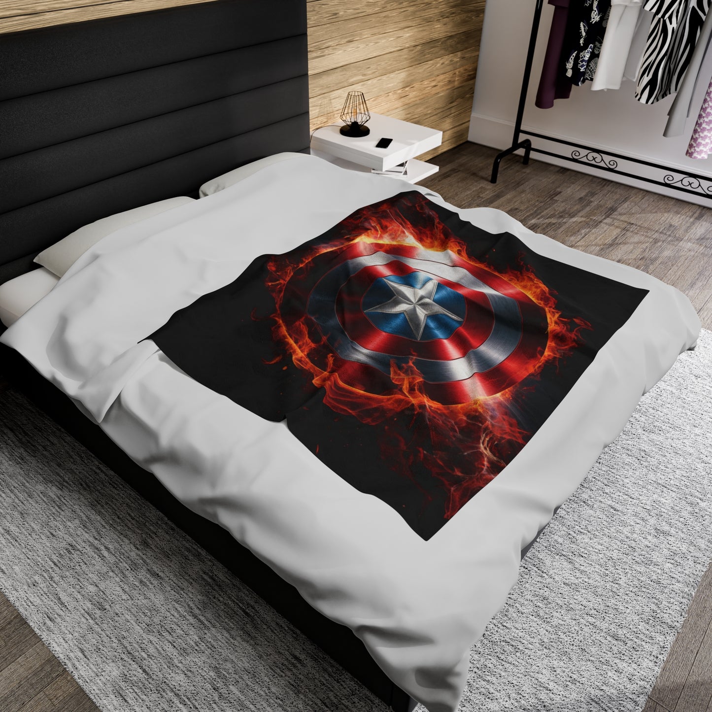 Plush Blanket Shield Flames Design