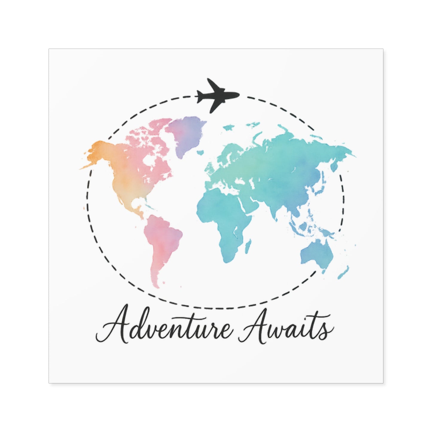Watercolor Adventure Awaits World Map Sticker - Travel Vinyl Laptop Decal, Wanderlust Gift, Waterproof Aesthetic Globe Sticker