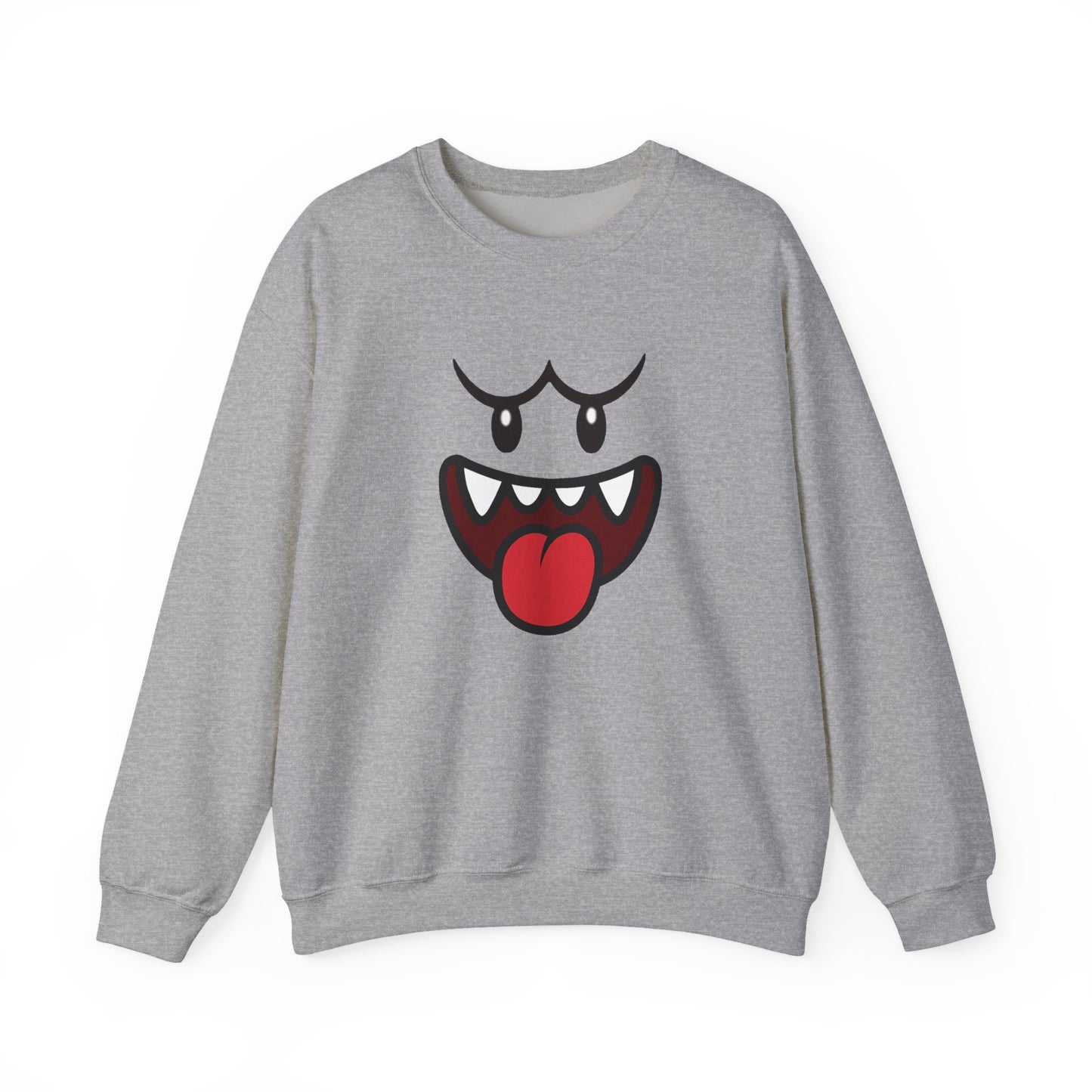 Spooky Grin Sweatshirt, Cartoon Ghost Face Crewneck, Halloween Grinning Ghost Sweatshirt, Cute Monster Smile Pullover, Spooky Season Graphic Sweat