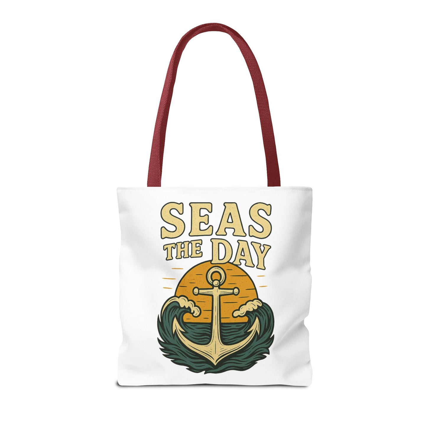 "Seas the Day" Nautical Tote Bag – Funny Beach Quote Canvas Bag with Anchor | Coastal Gift Idea for Summer, Travel, or Daily Use