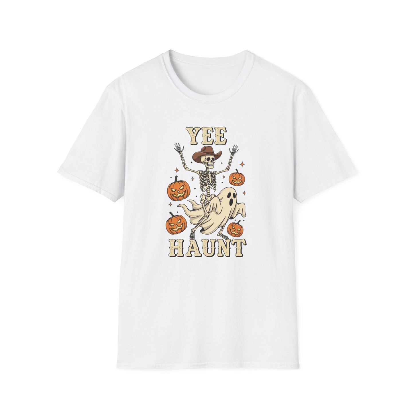 Yee Haunt Skeleton Cowboy Ghost Halloween Shirt - Spooky Western Dancing Skeleton Tee, Pumpkin Haunted Ghost Cowboy Top Fall Graphic Tee