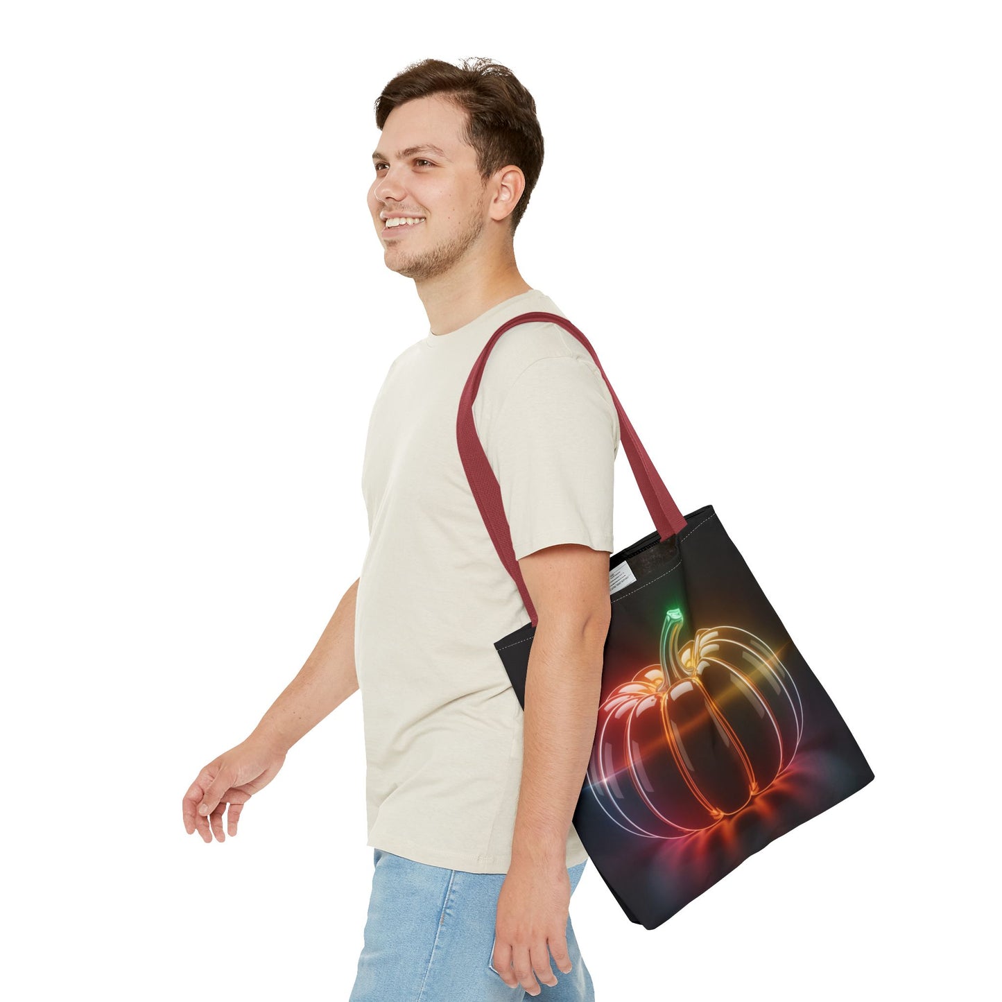 Neon Pumpkin Tote Bag, Glowing Halloween Bag, Modern Fall Tote, Pumpkin Aesthetic Accessory, Trick Or Treat Bag, Spooky Season Gift