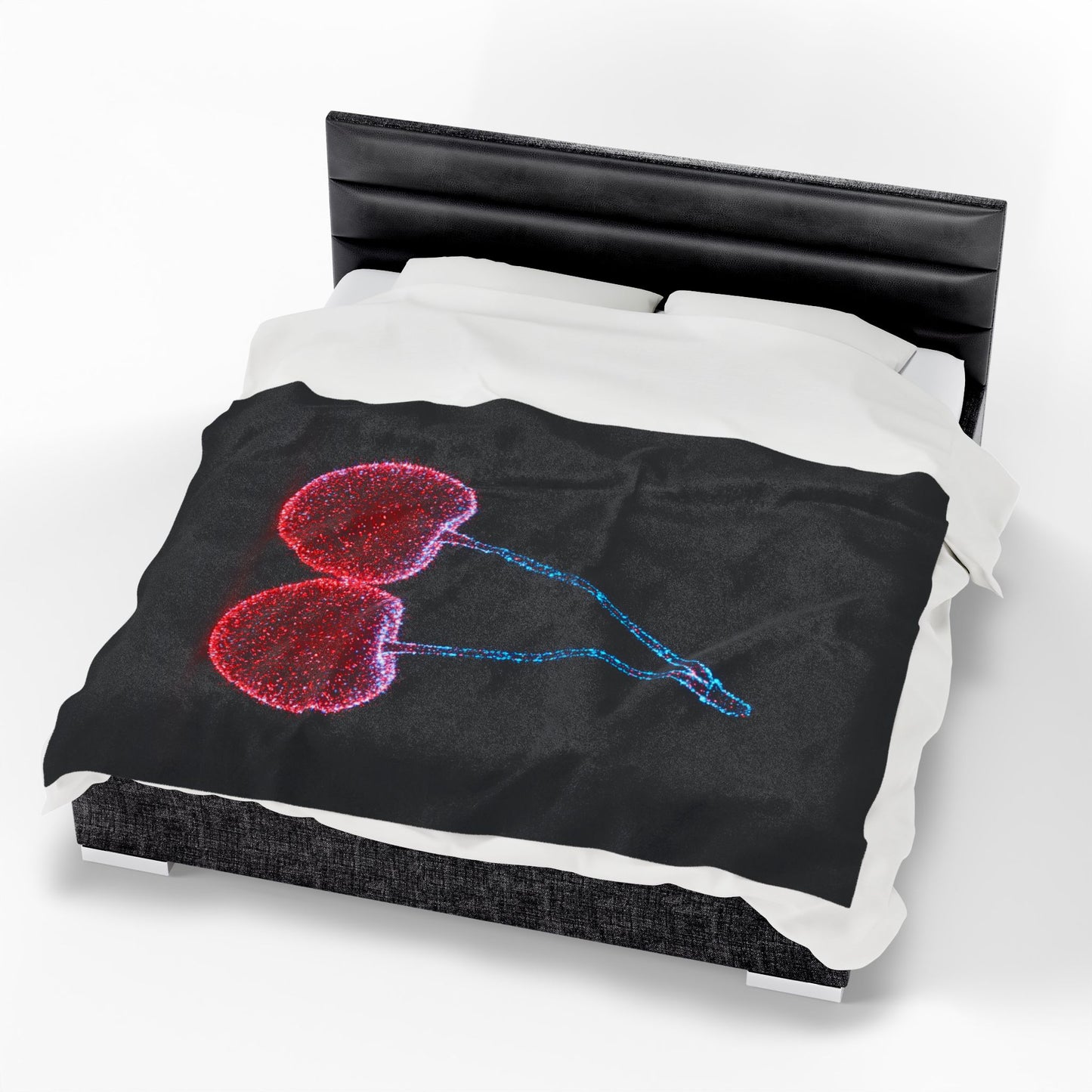 Plush Blanket with Bioluminescent Cherries Cherry Throw Cherry Decor Cherry Blanket