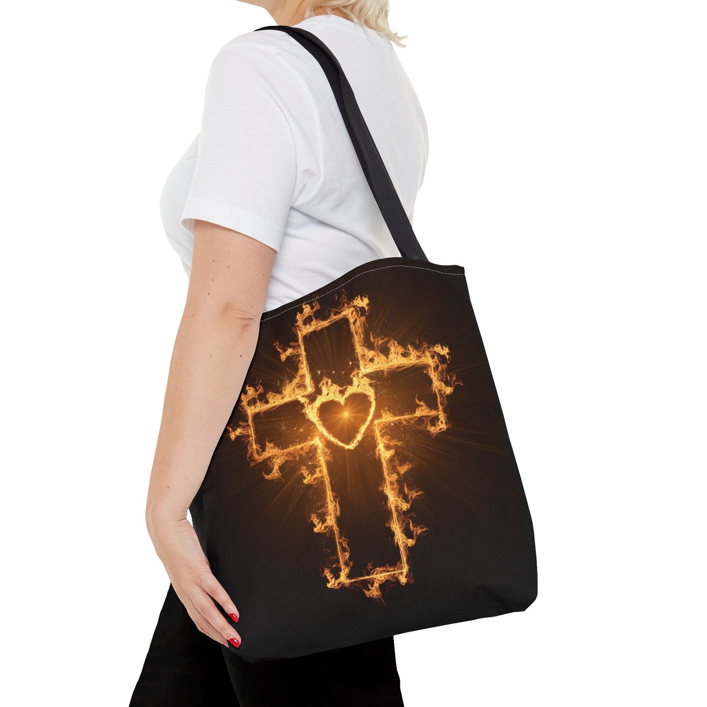 Stylish Flame Cross Tote Bag - Faith-Inspired Fashion