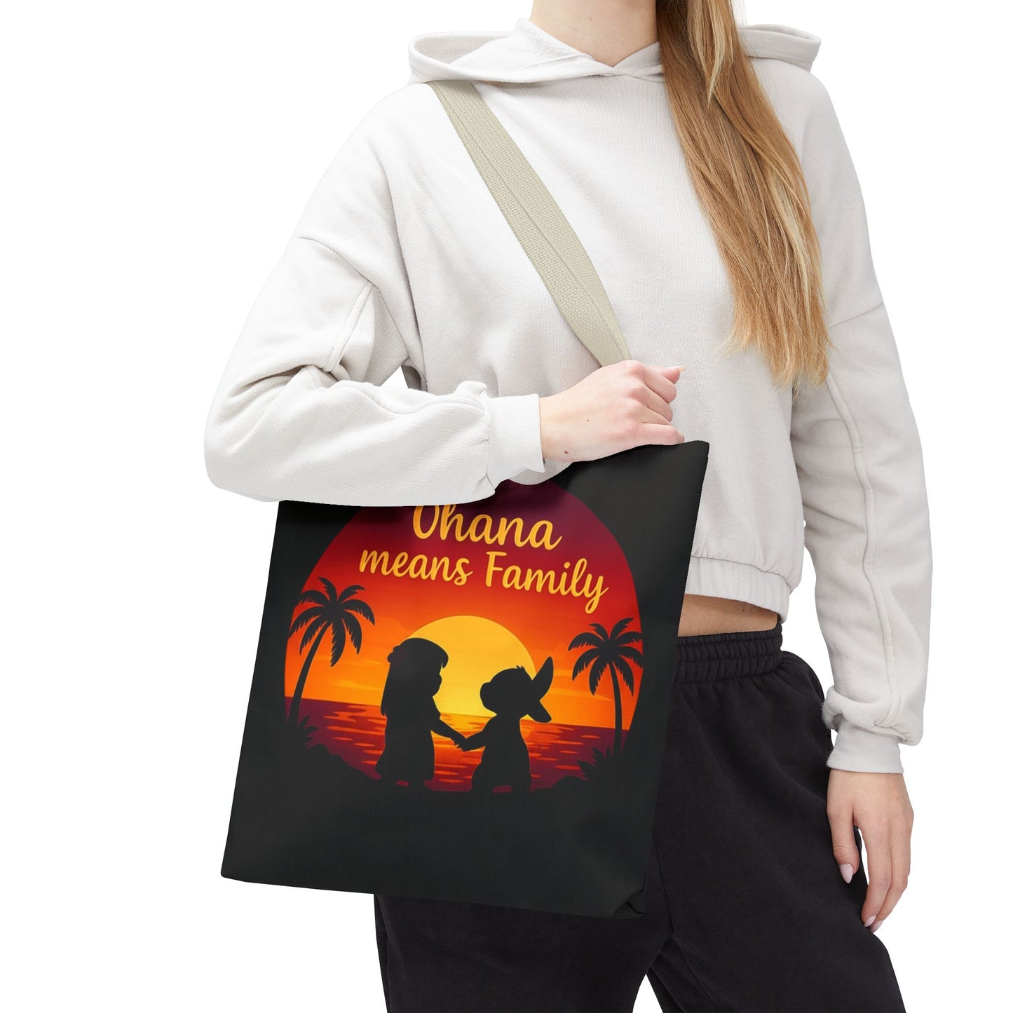 Ohana Means Family Tote Bag – Lilo and Stitch Inspired Bag, Hawaiian Quote, Disney Aesthetic Gift, Reusable Grocery or Beach Bag