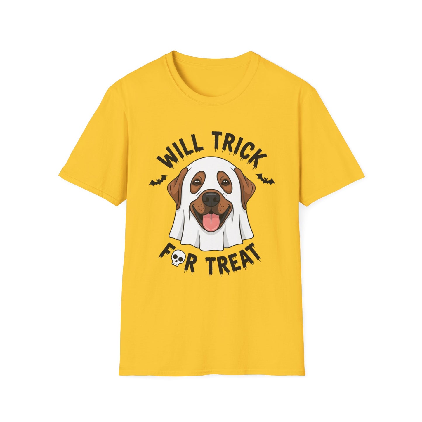 Will Trick for Treat Ghost Dog Halloween T-Shirt | Funny Spooky Dog Tee | Trick or Treat Pup Graphic Tee | Cute Fall Gift for Dog Lovers