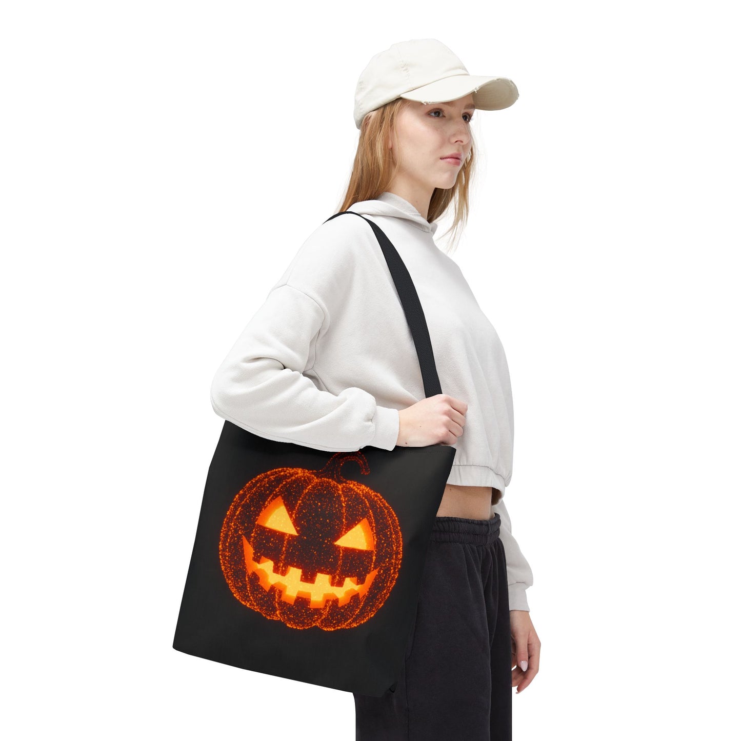 Glowing Pumpkin Tote Bag, Jack O Lantern Halloween Canvas Tote, Spooky Trick Or Treat Bag, Reusable Pumpkin Design Tote, Halloween Gift Bag