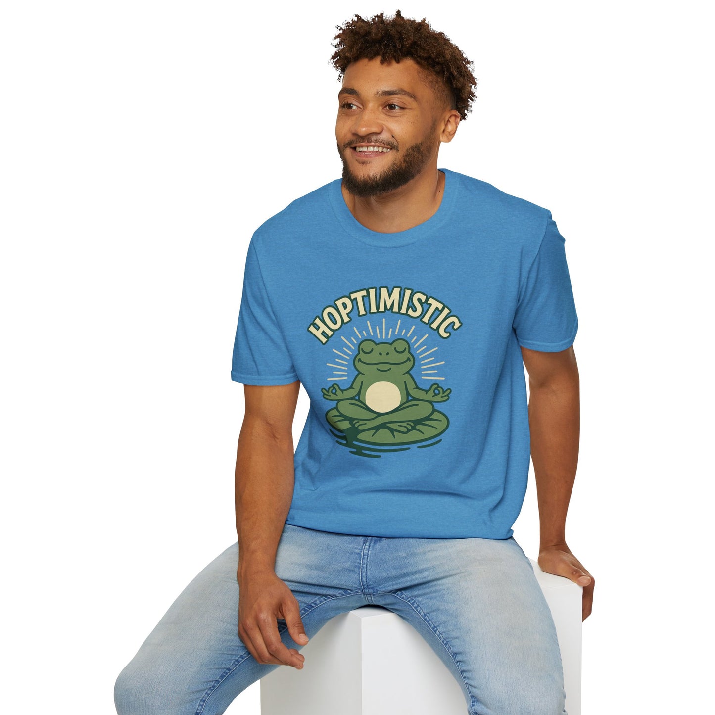HOPTIMISTIC Relaxed Zen Frog T-Shirt • Cute Animal Graphic Tee • Mindful Yoga Frog Humor • Unisex Gift • Nature Lover Shirt