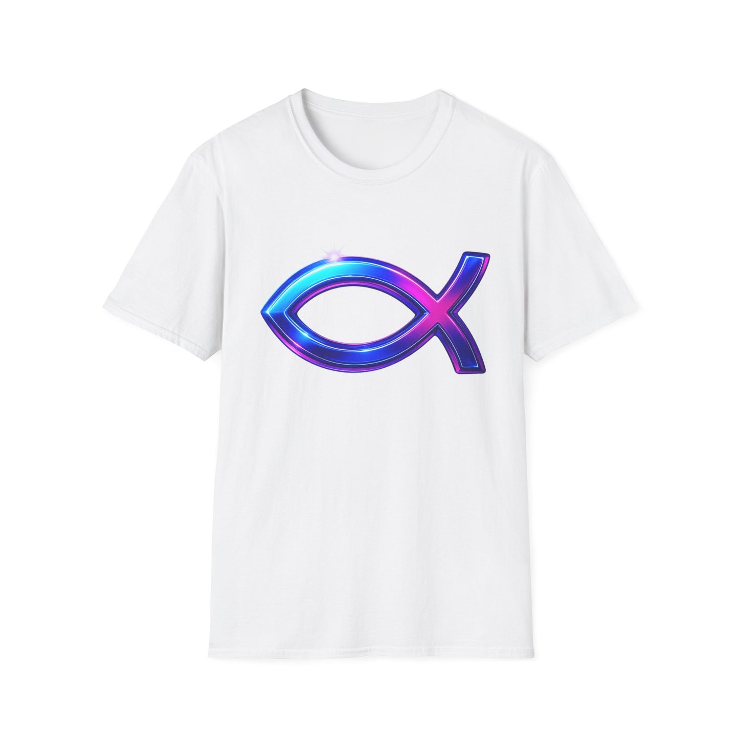Neon Christian Fish T-Shirt, Modern Faith Tee, Ichthys Jesus Shirt, Spiritual Gift For Men And Women, Glow Cross Symbol Graphic Tee