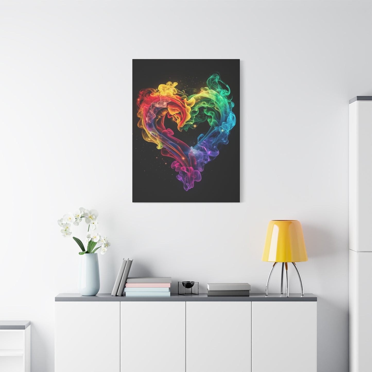 Canvas Art Print - Colorful Smoke Heart Design