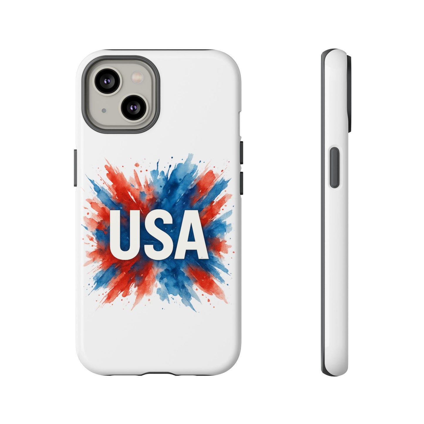 USA Splash iPhone Case - Patriotic Red White Blue Tough Cover, Dual-Layer Protection, 4th of July Memorial Day Gift