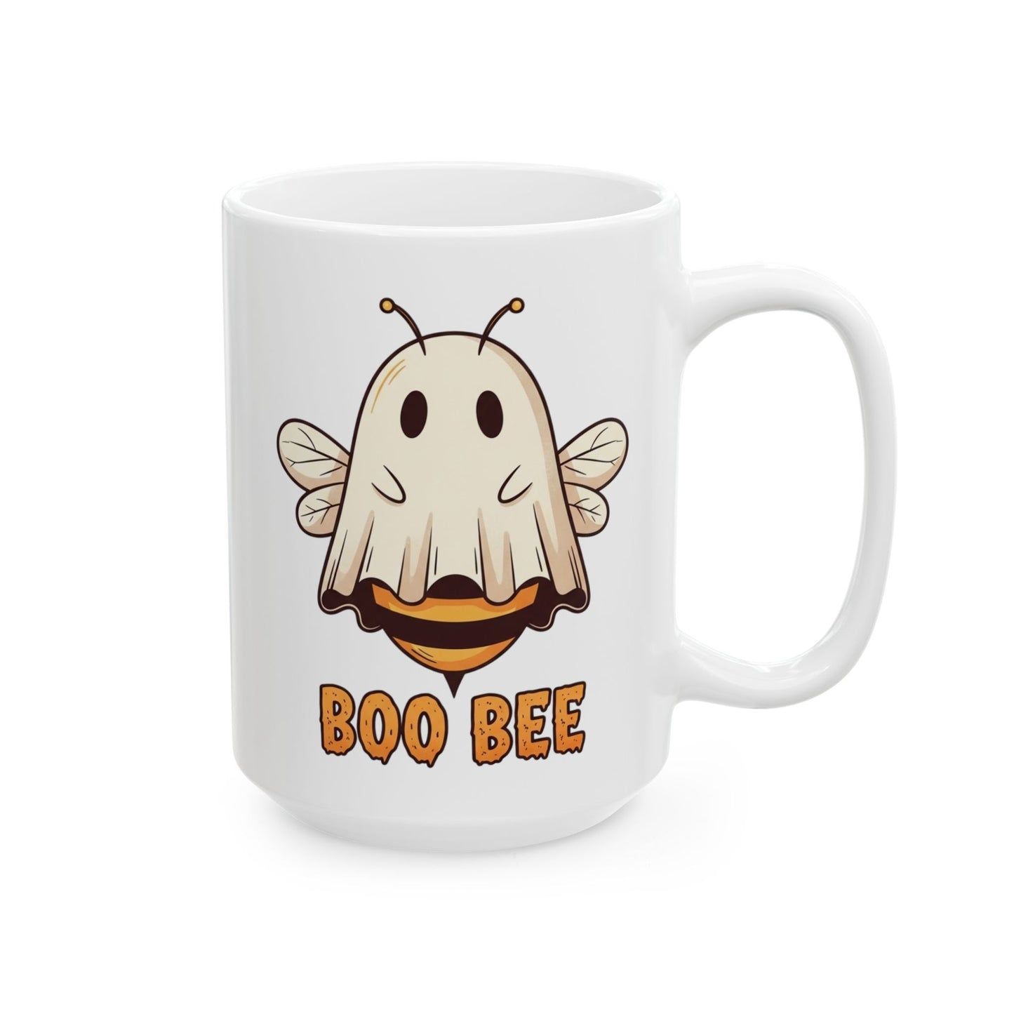 Boo Bee Halloween Mug - Funny Ghost Bee Coffee Cup, Spooky Season Pun Mug, Cute Fall Gift, 11oz and 15oz Ceramic Mug for Bee Lovers