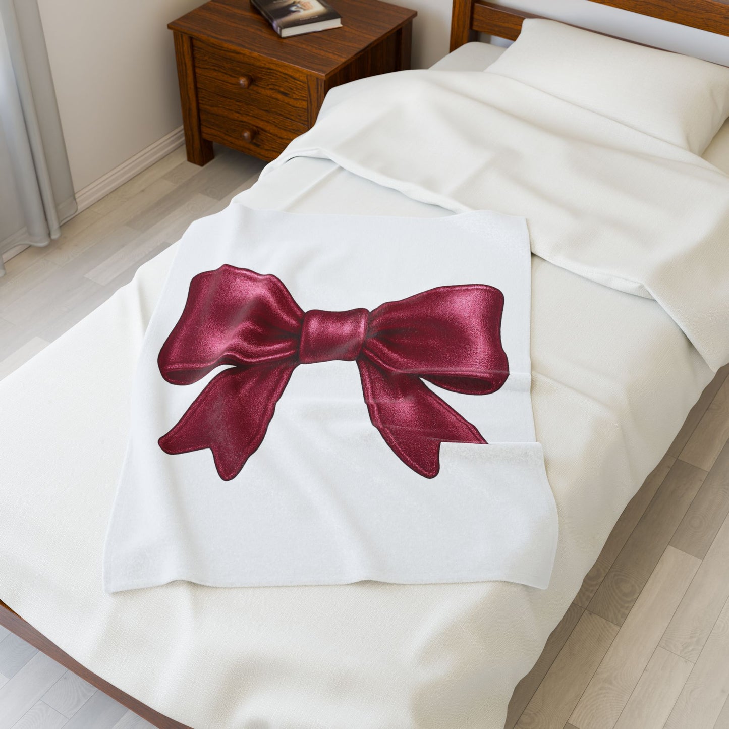 Coquette Bow Blanket – Burgundy Ribbon Throw Blanket, Girly Aesthetic Gift, Soft Cozy Bed or Couch Decor