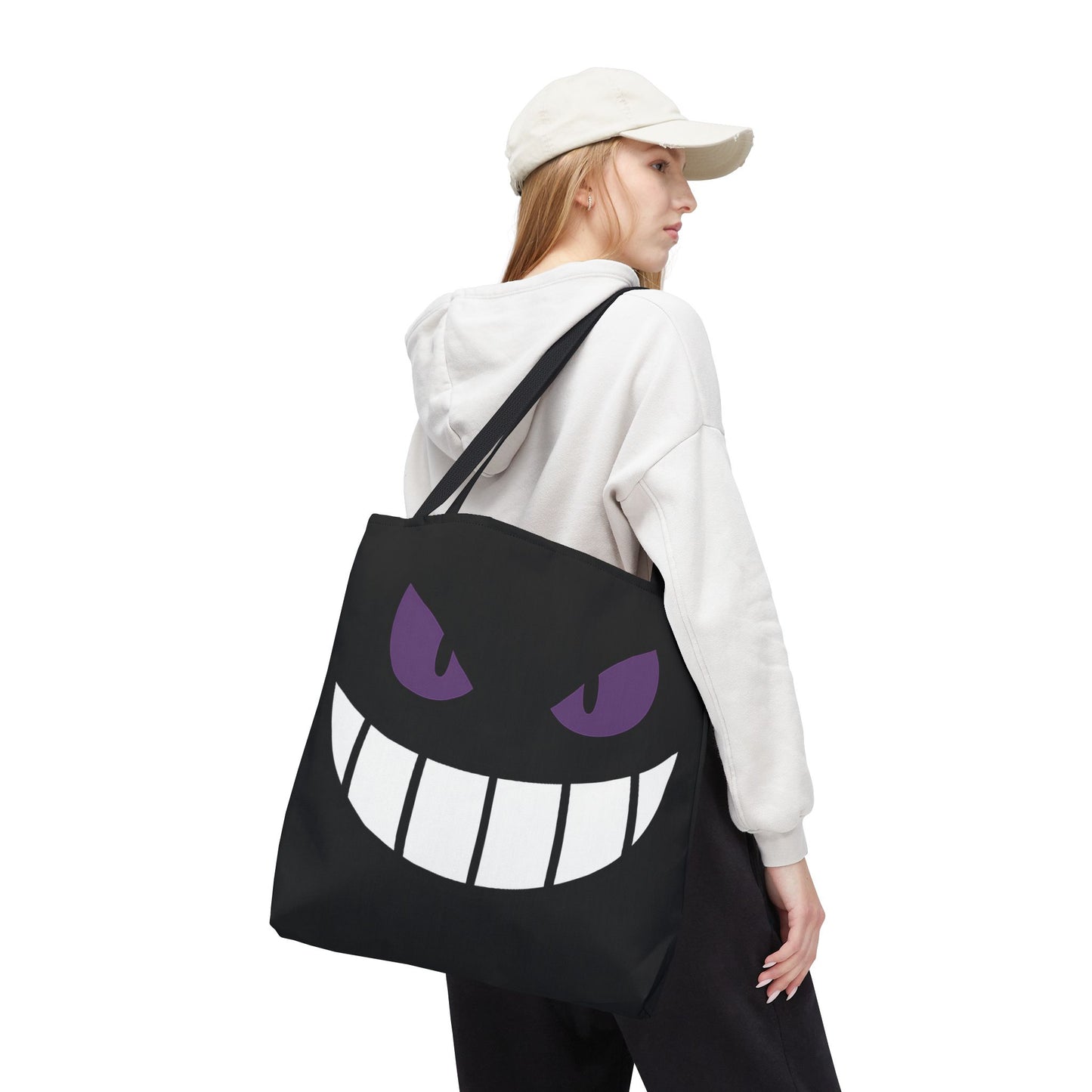 Evil Grin Tote Bag, Spooky Purple Eyes Reusable Shopping Bag, Creepy Cute Halloween Tote, Gothic Horror Canvas Bag, Gamer Room Accessory